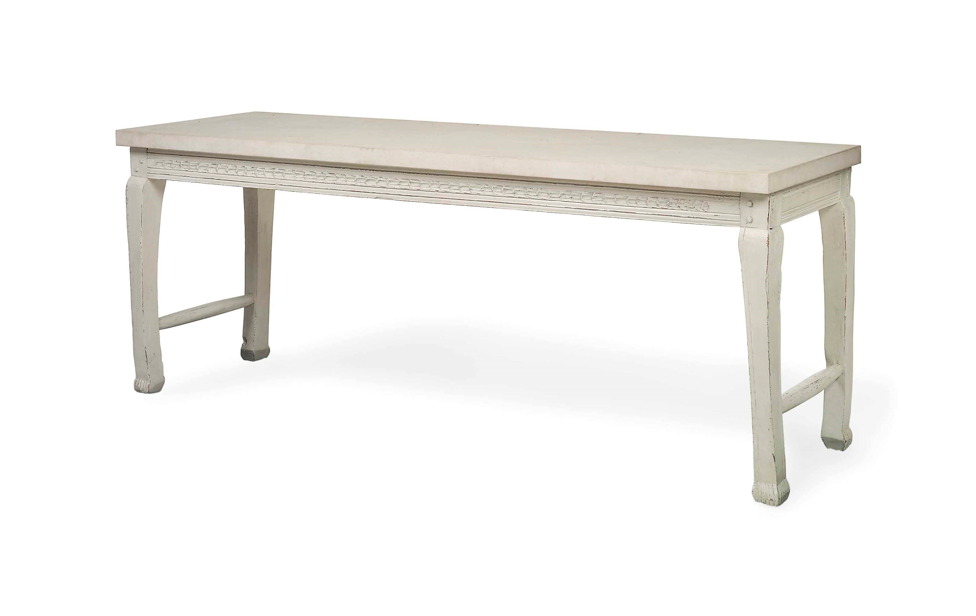 A WHITE-PAINTED STONE-TOPPED SIDE TABLE