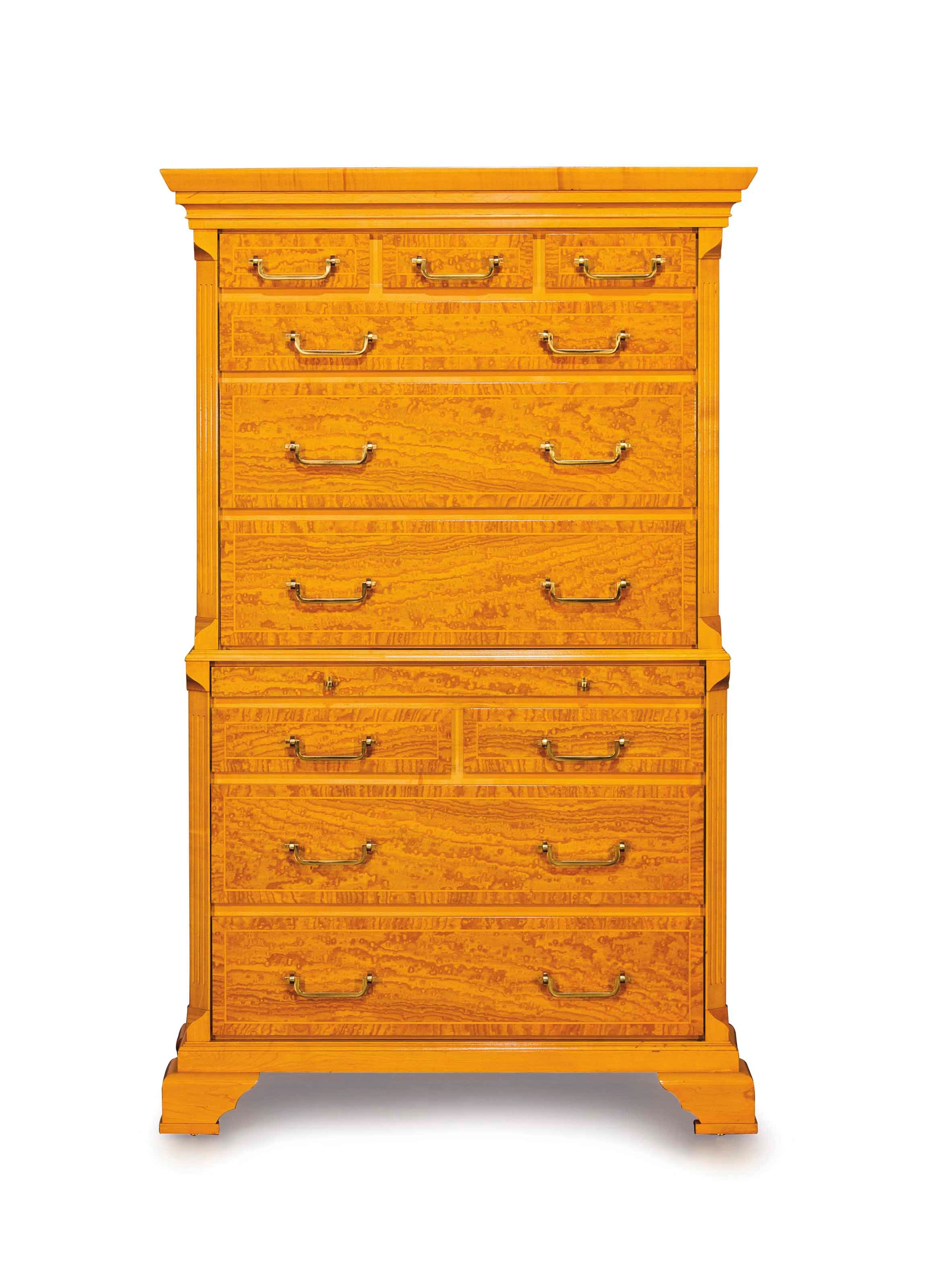 A BIRCH GILT-METAL MOUNTED CHEST-ON-CHEST,