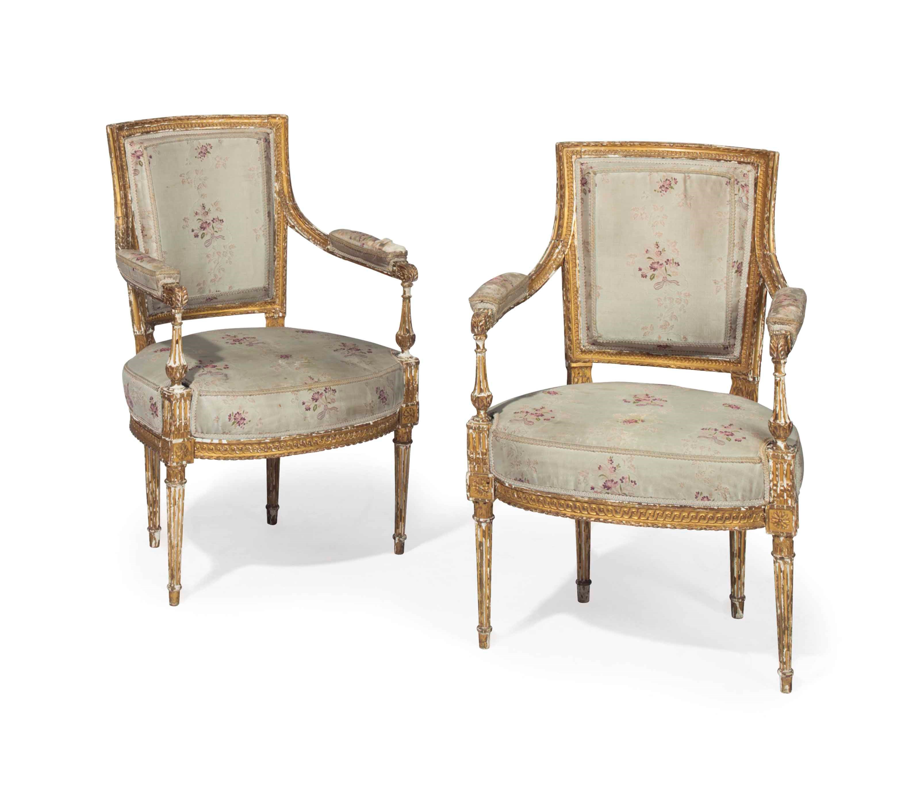 A SET OF FOUR LOUIS XVI GILTWOOD FAUTEUILS,