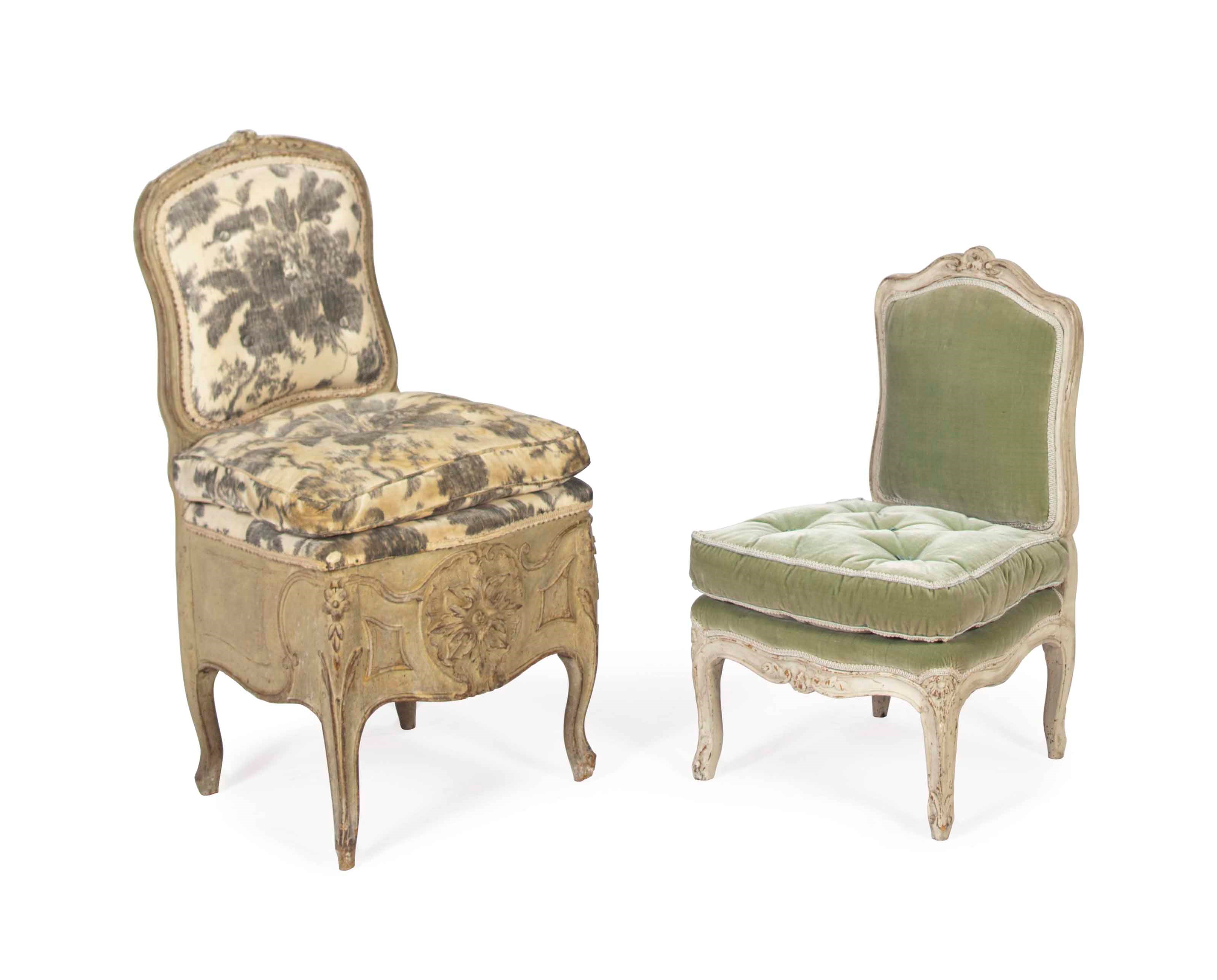 TWO LOUIS XV GREY-PAINTED SIDE CHAIRS,
