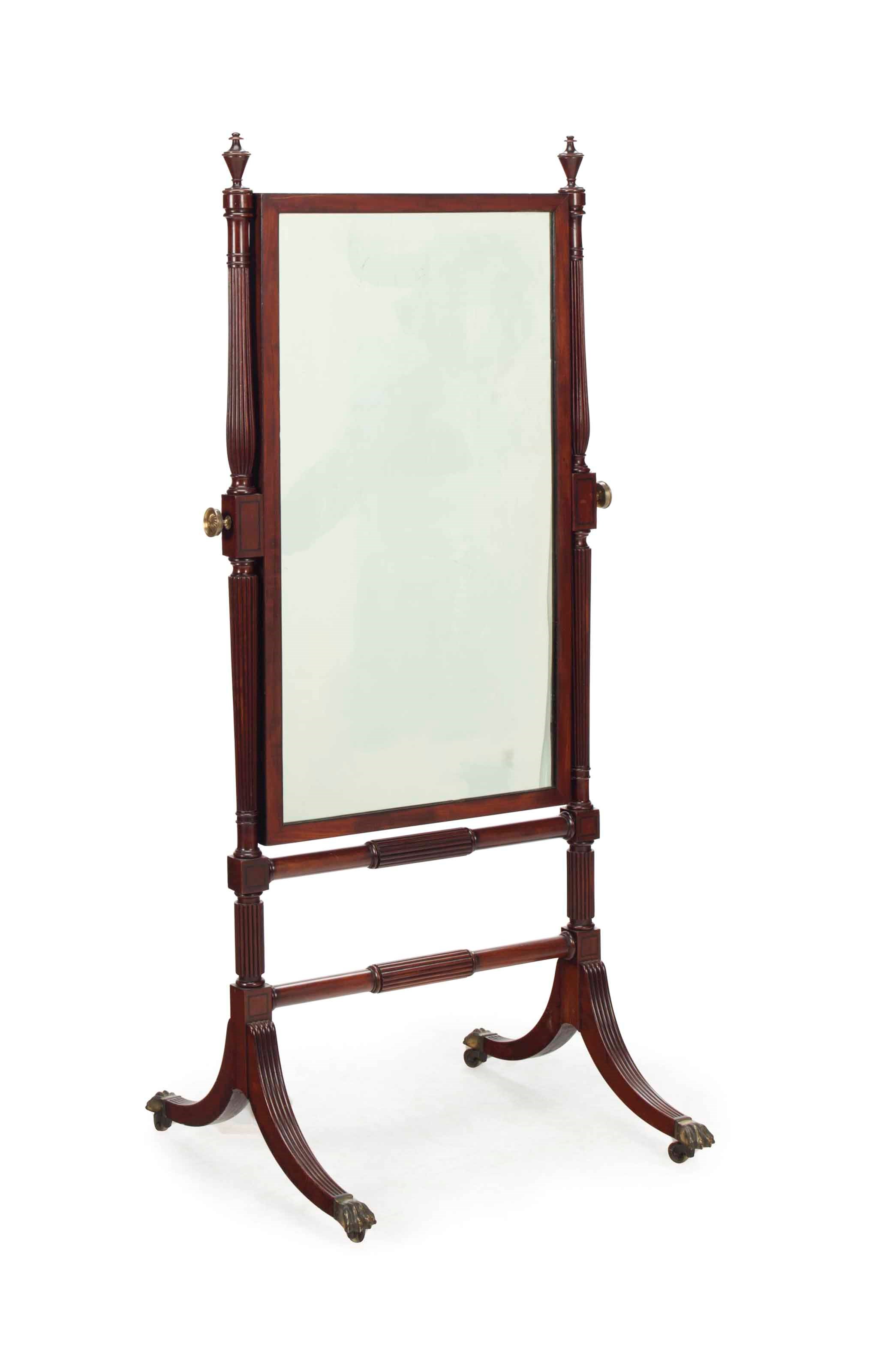 A REGENCY MAHOGANY CHEVAL MIRROR,