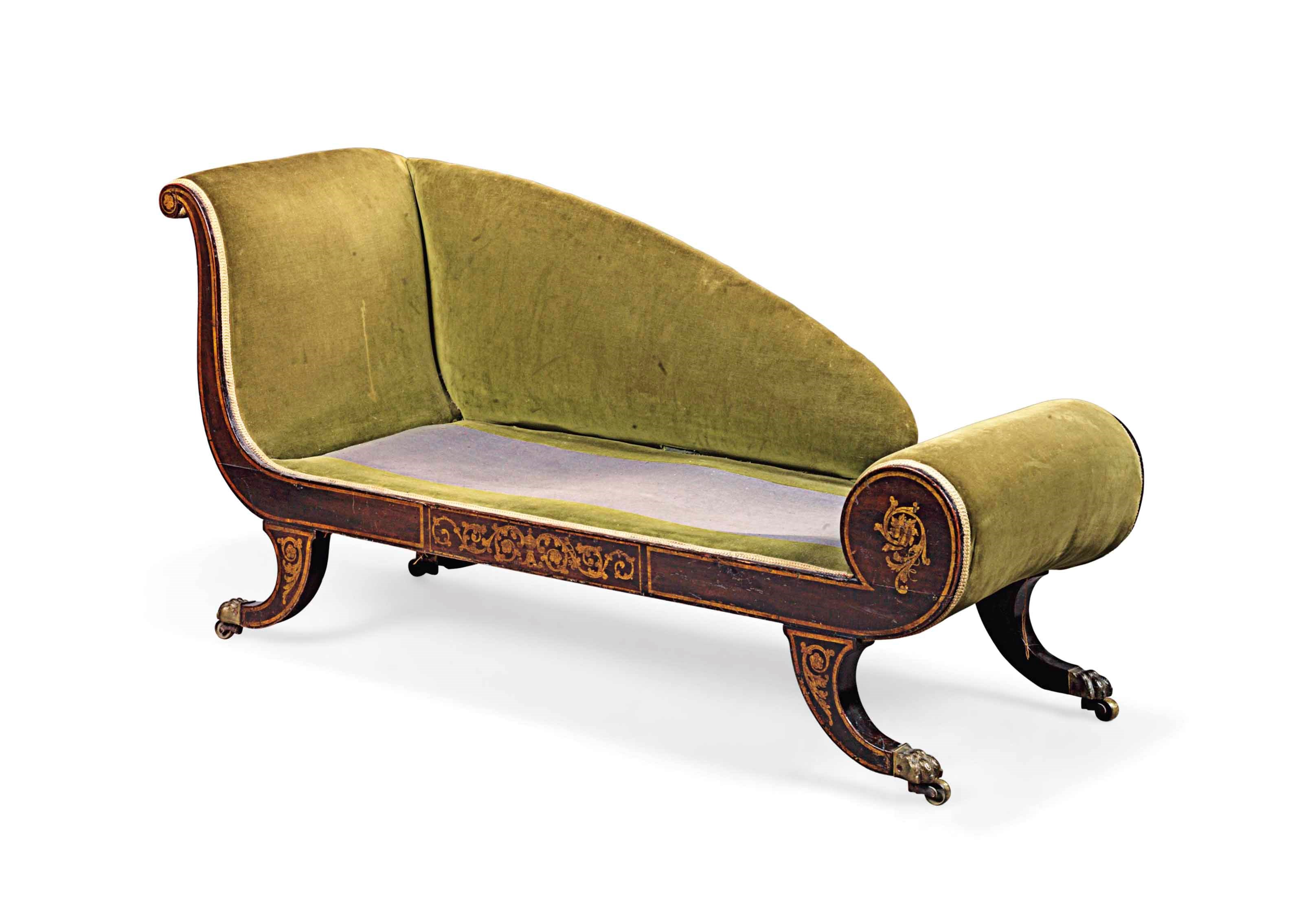 A REGENCY SIMULATED ROSEWOOD AND PARCEL-GILT CHAISE LONGUE