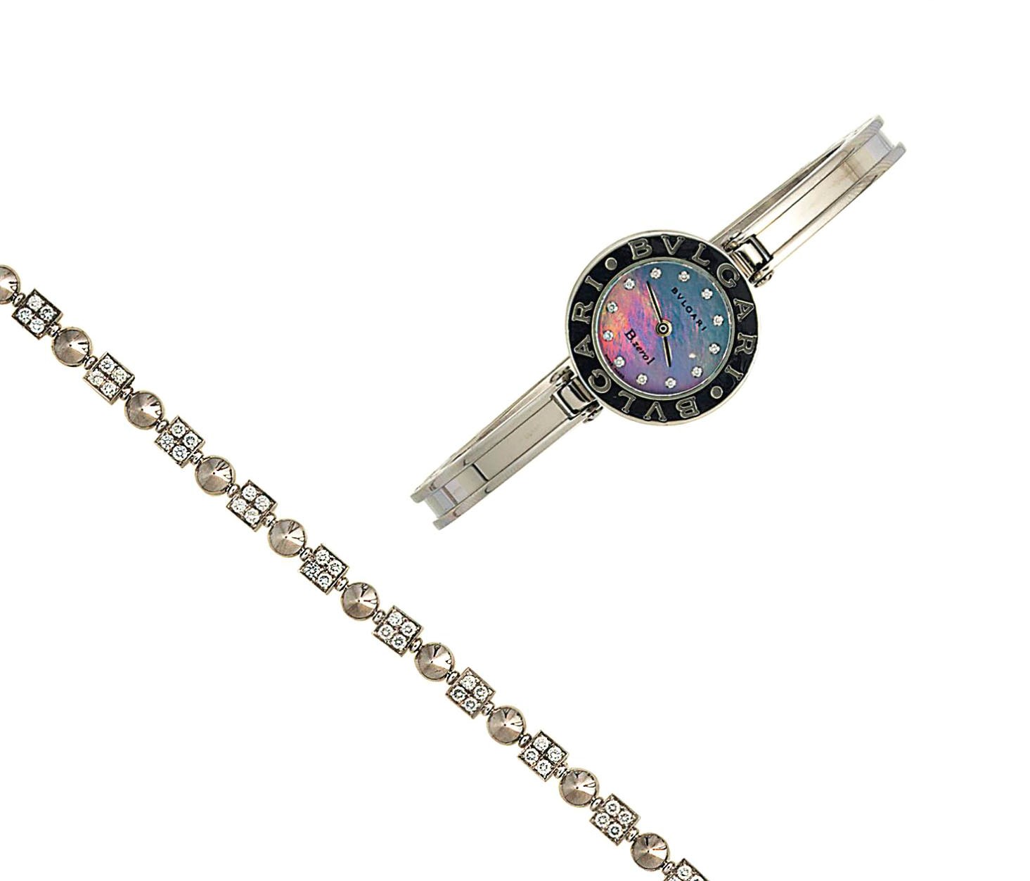 A diamond-set 'Lucea' bracelet and a mother-of-pearl and diamond 'B.zerol' quartz wristwatch, by Bulgari