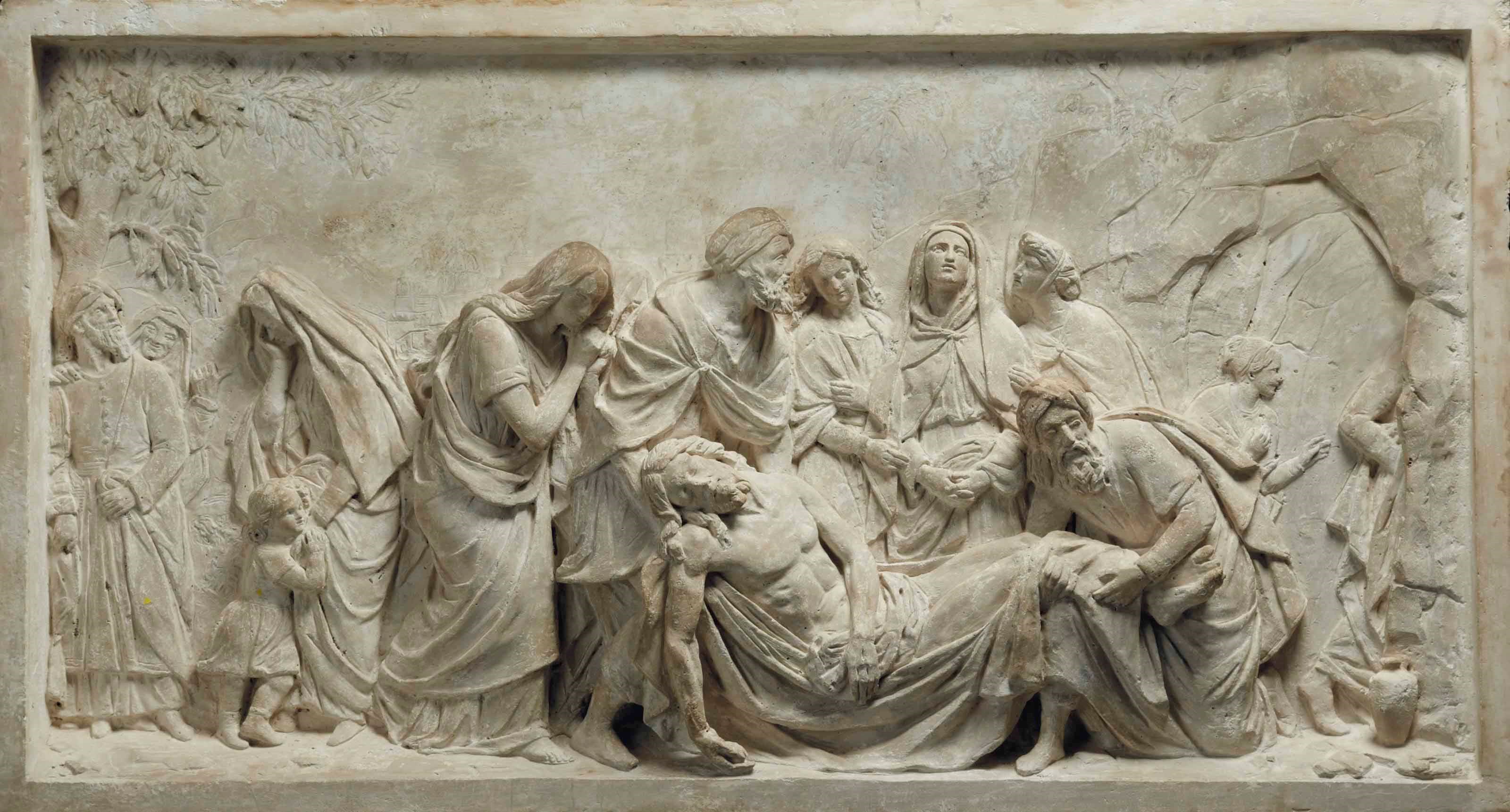 RELIEF EN PLATRE REPRESENTANT LA MISE AU TOMBEAU DU CHRIST