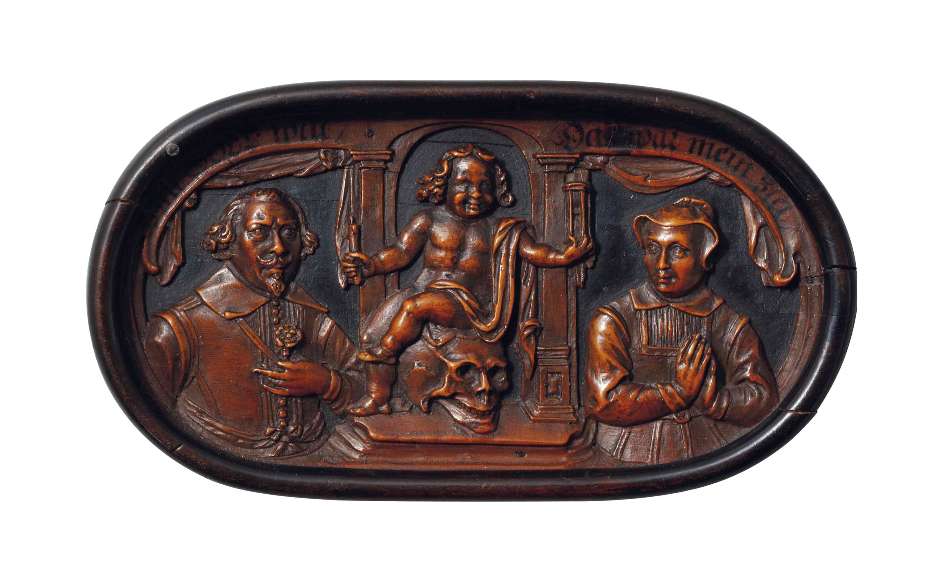 BAS-RELIEF EN BUIS SCULPTE REPRESENTANT UNE VANITE