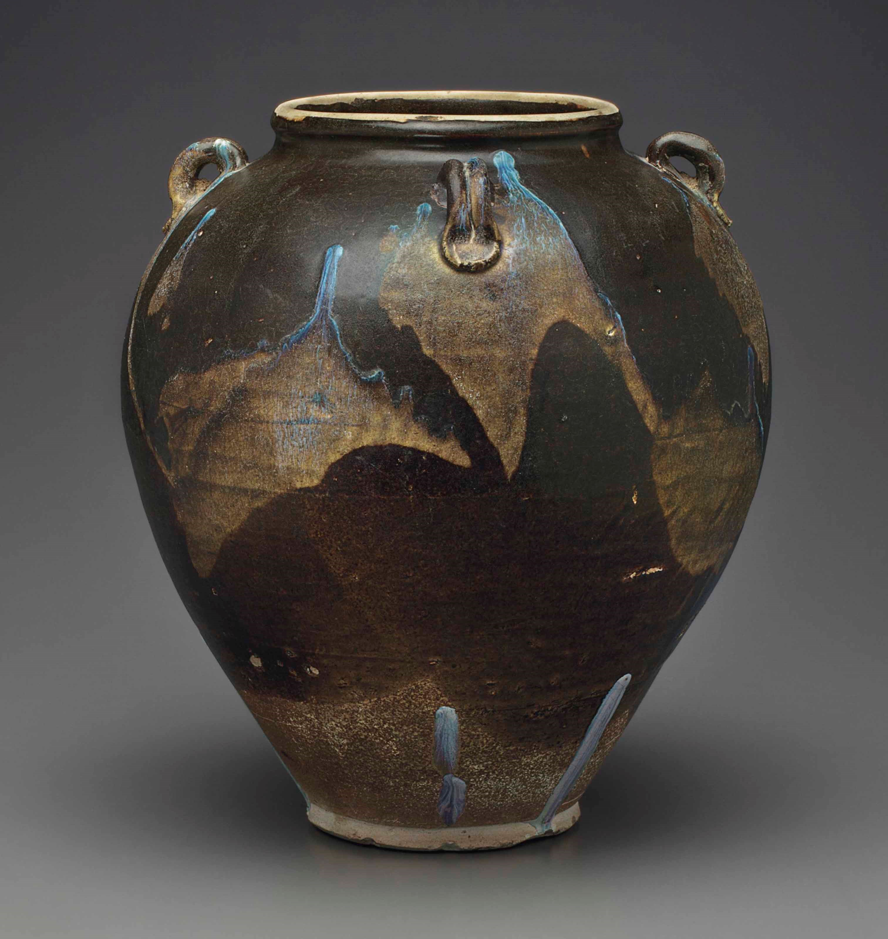 A LARGE SPLASH-GLAZED STONEWARE JAR