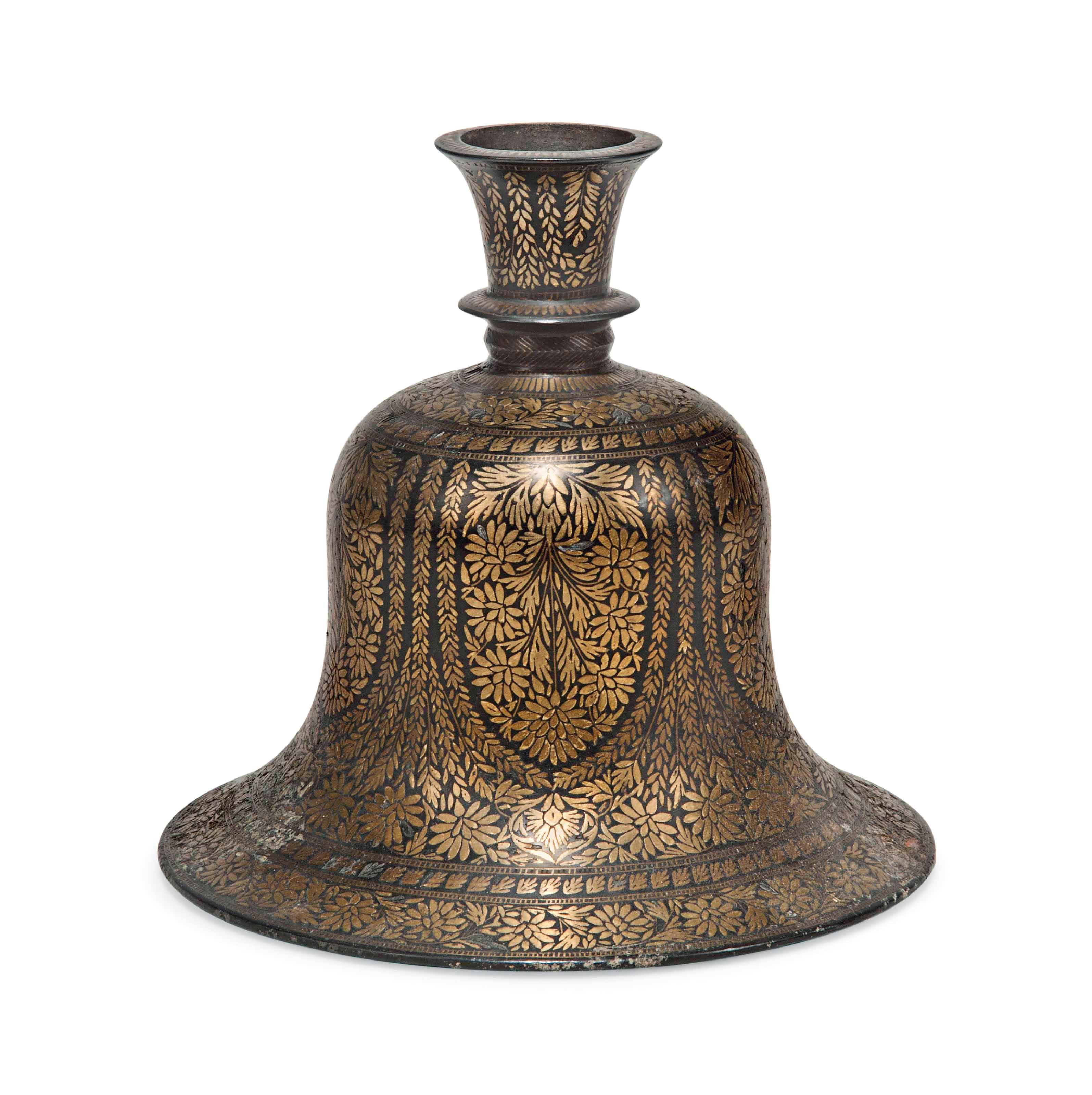 A BRASS-INLAID HUQQA BASE
