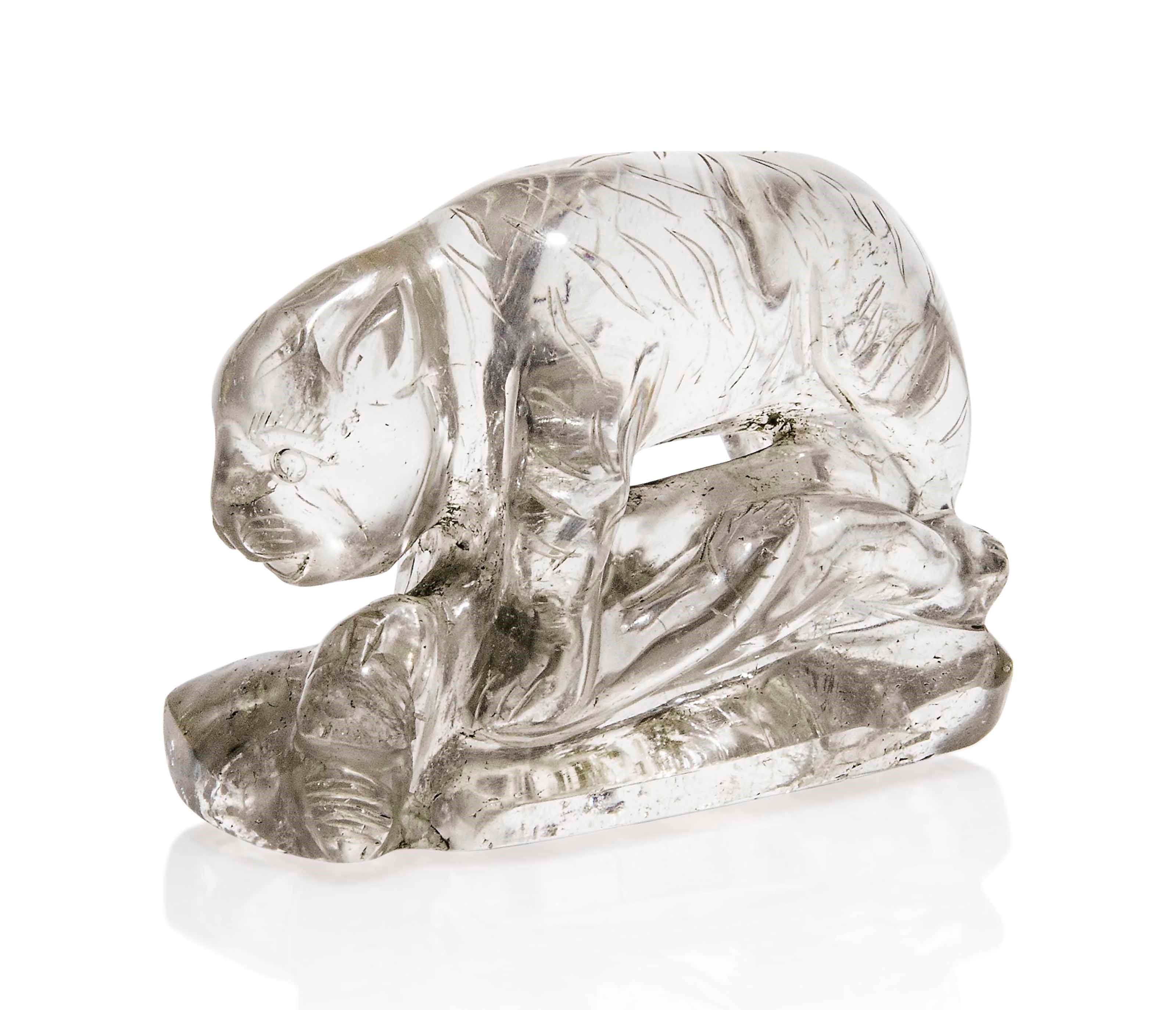 A ROCK CRYSTAL FIGURE AFTER TIPU'S TIGER