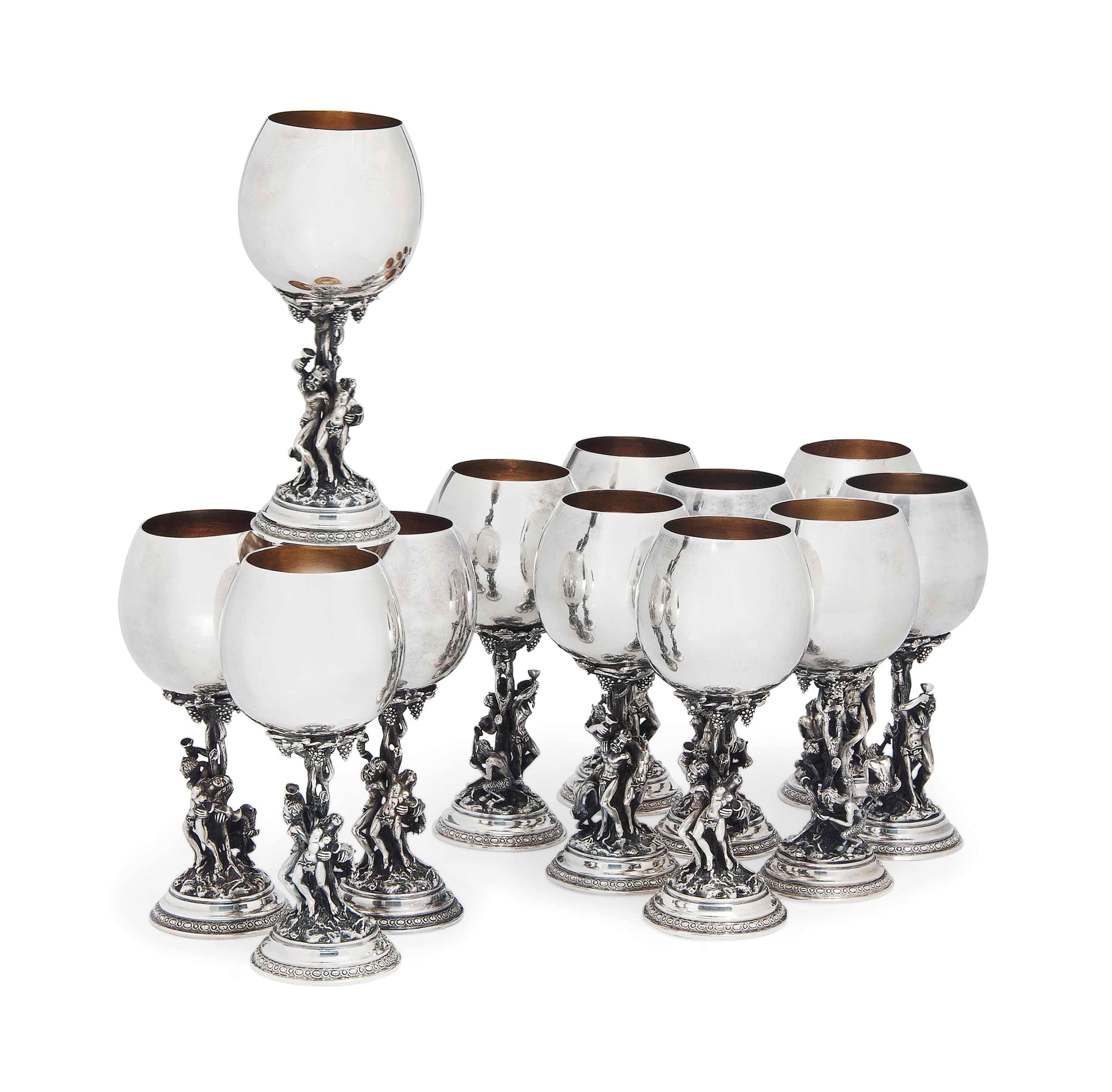 A SET OF TWELVE ITALIAN SILVER GOBLETS