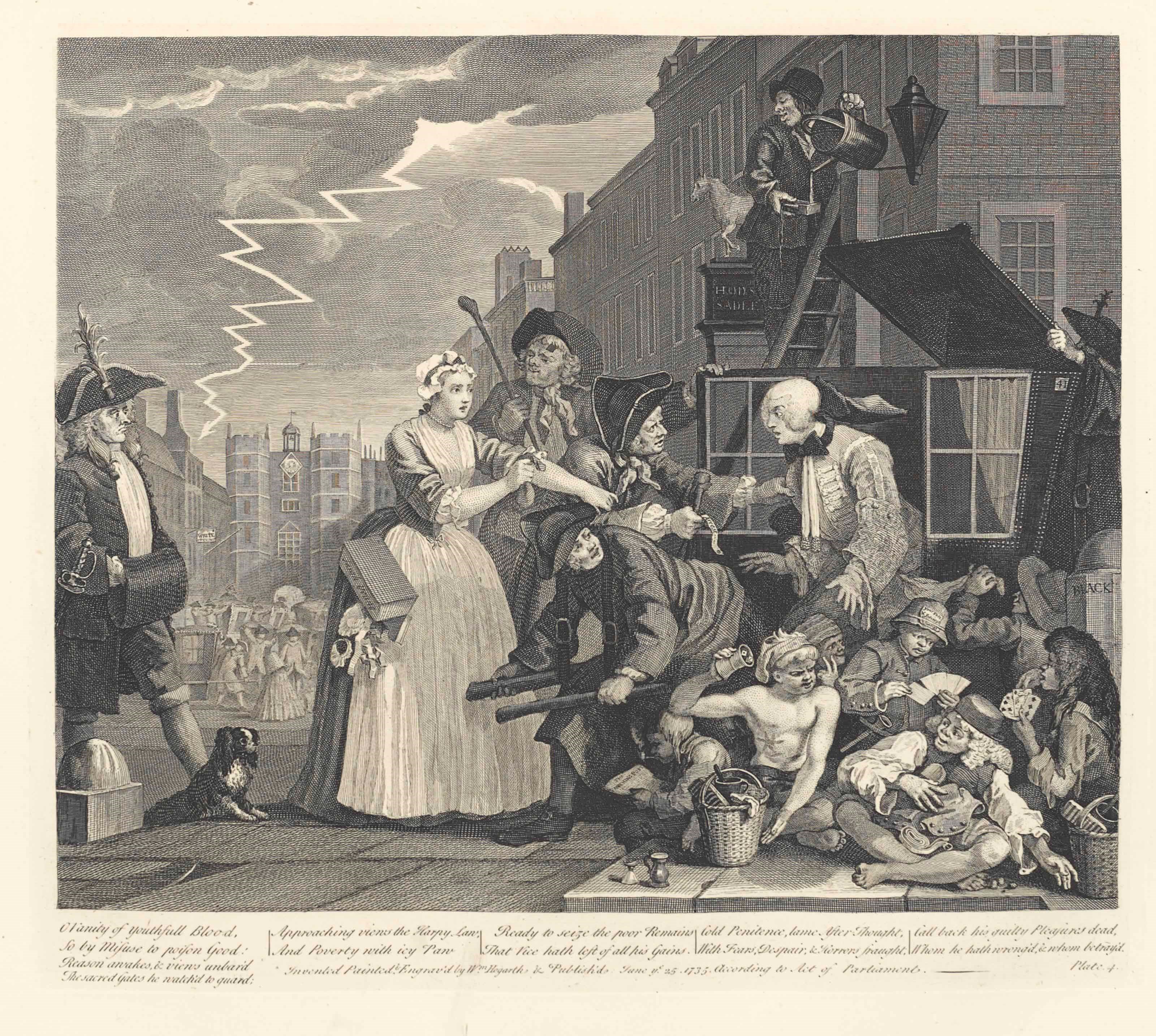 HOGARTH, William (1697-1764). The Works... From the Original Plates Restored by James Heath... Explanations of the Plates by John Nichols. London: J. Nichols for Baldwin, Cradock & Joy, 1822. Large folio (677 x 506mm). Engraved portrait, 154 engraved plates on 118 sheets. (Engraved portrait and endpapers creased, title with small crease, occasional marginal light spotting, a few guard leaves with small tears.) Straight-grained russet morocco by J. Wright, gilt center-pieces within gilt borders, gilt spine, edges and turn-ins (front cover faded, extremities lightly rubbed and corners lightly bumped).
