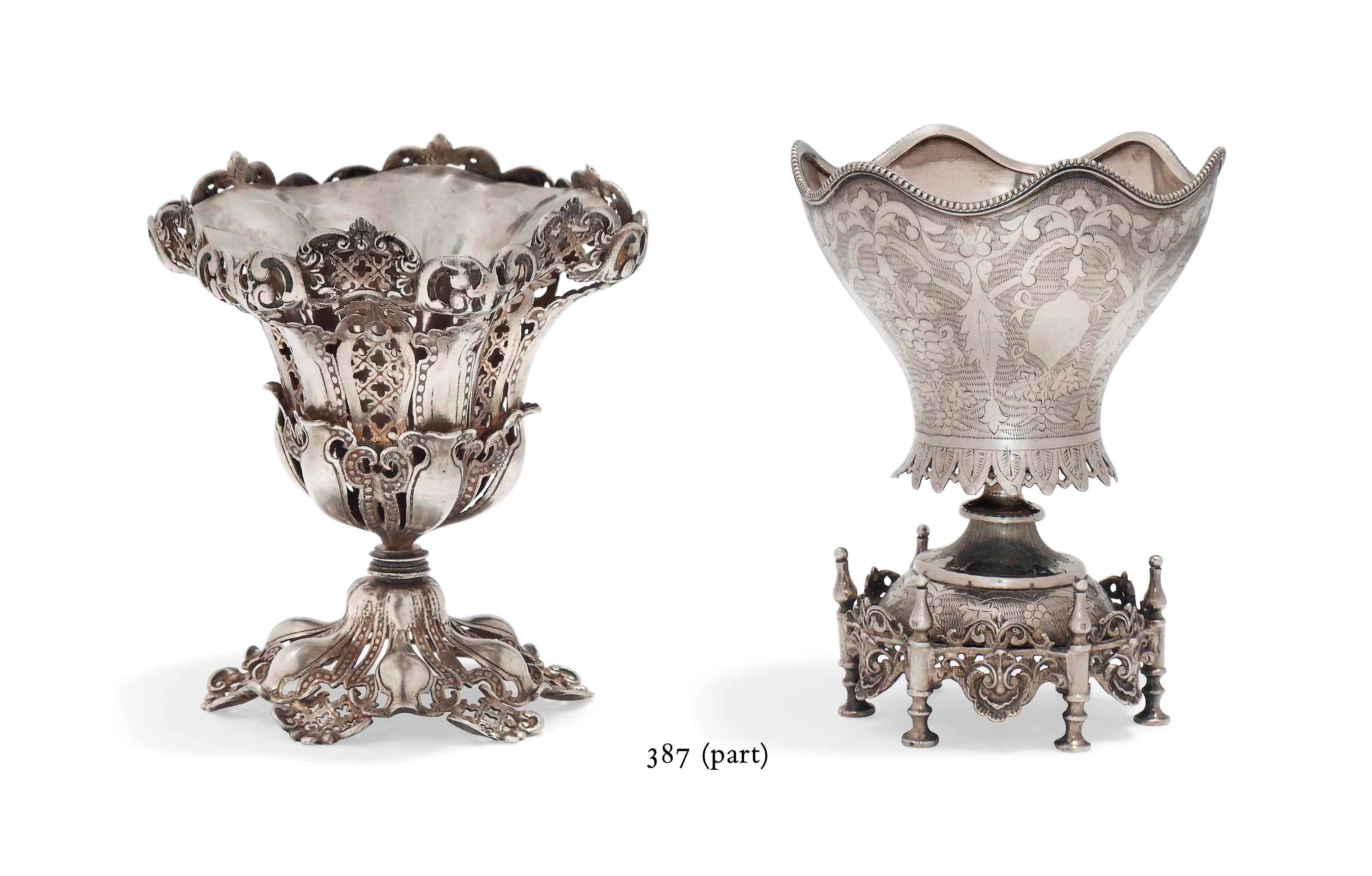 TWO OTTOMAN SILVER JAM CUPS AND A FOOTED CUP