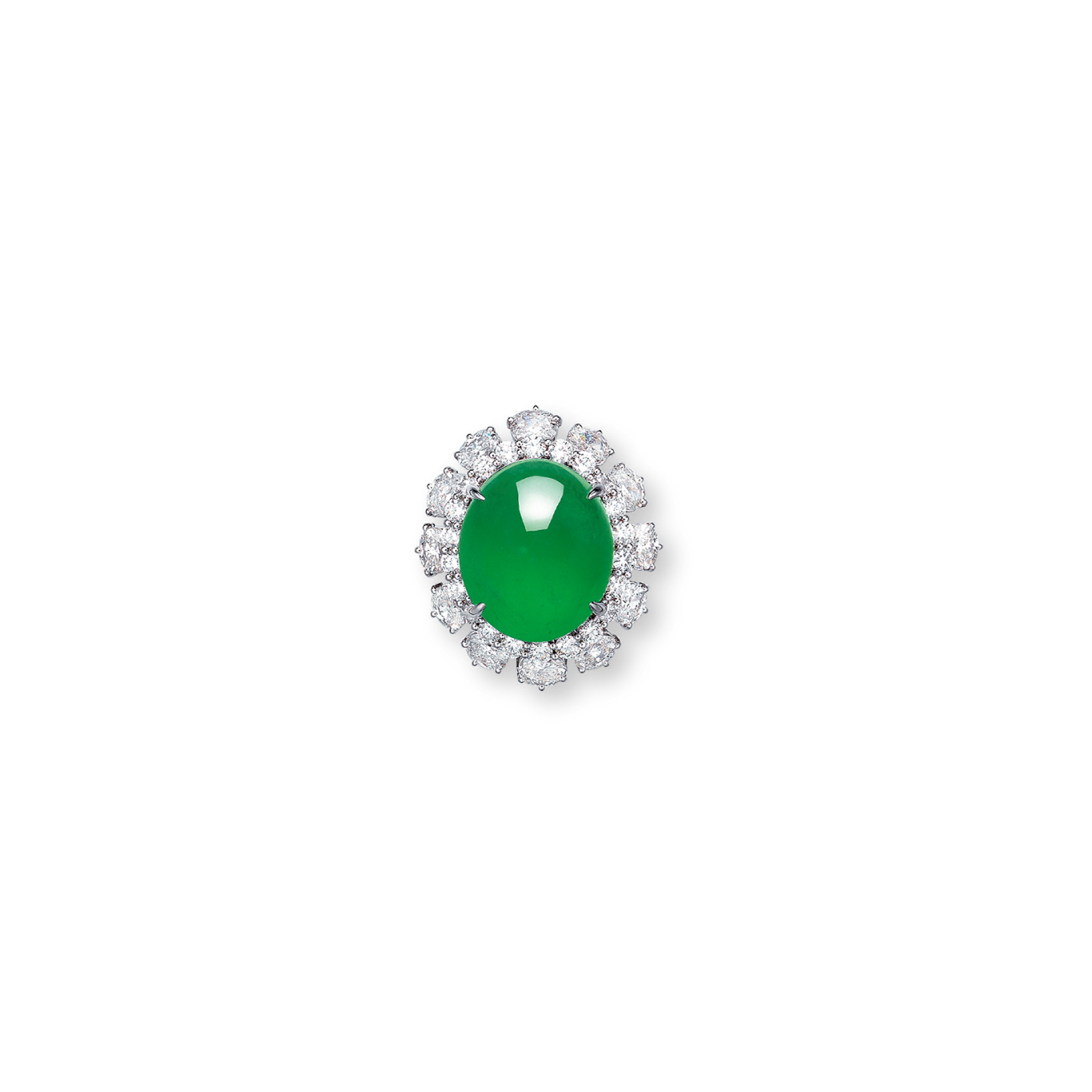 A JADEITE AND DIAMOND RING