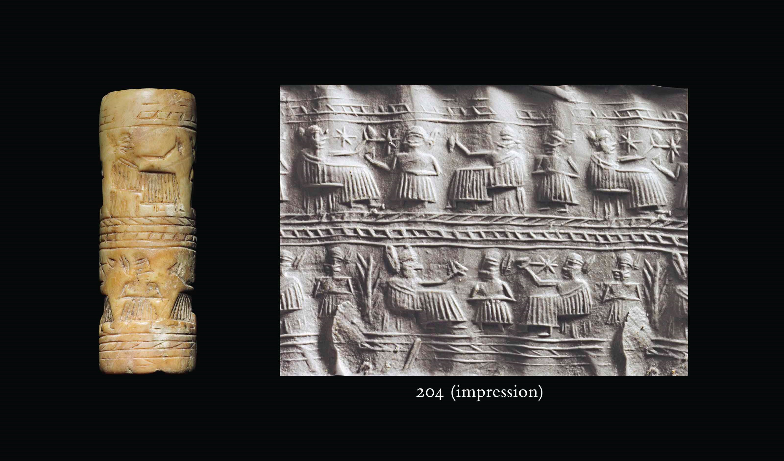 A SUMERIAN SHELL CYLINDER SEAL