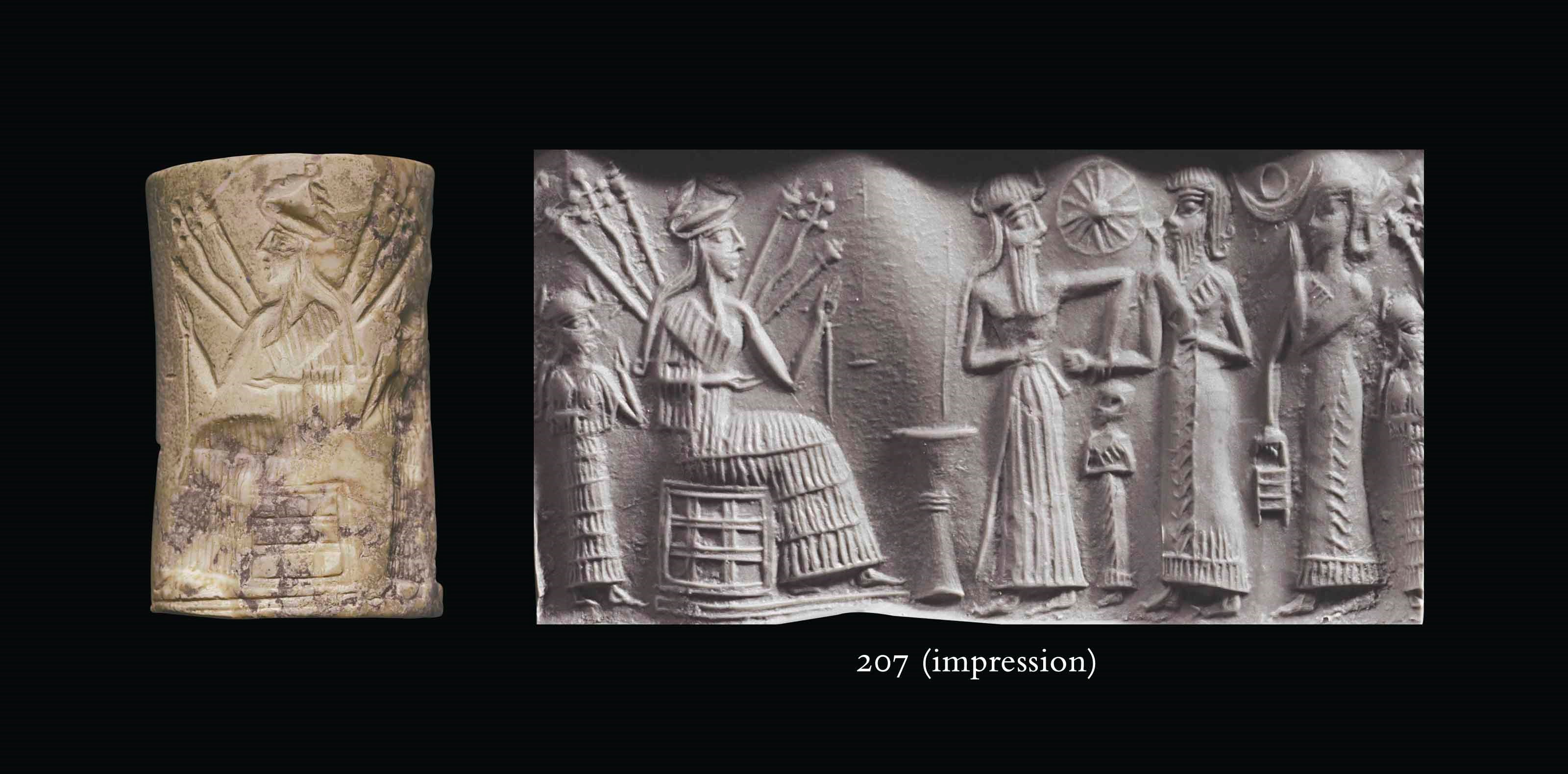 AN AKKADIAN WHITE STONE CYLINDER SEAL