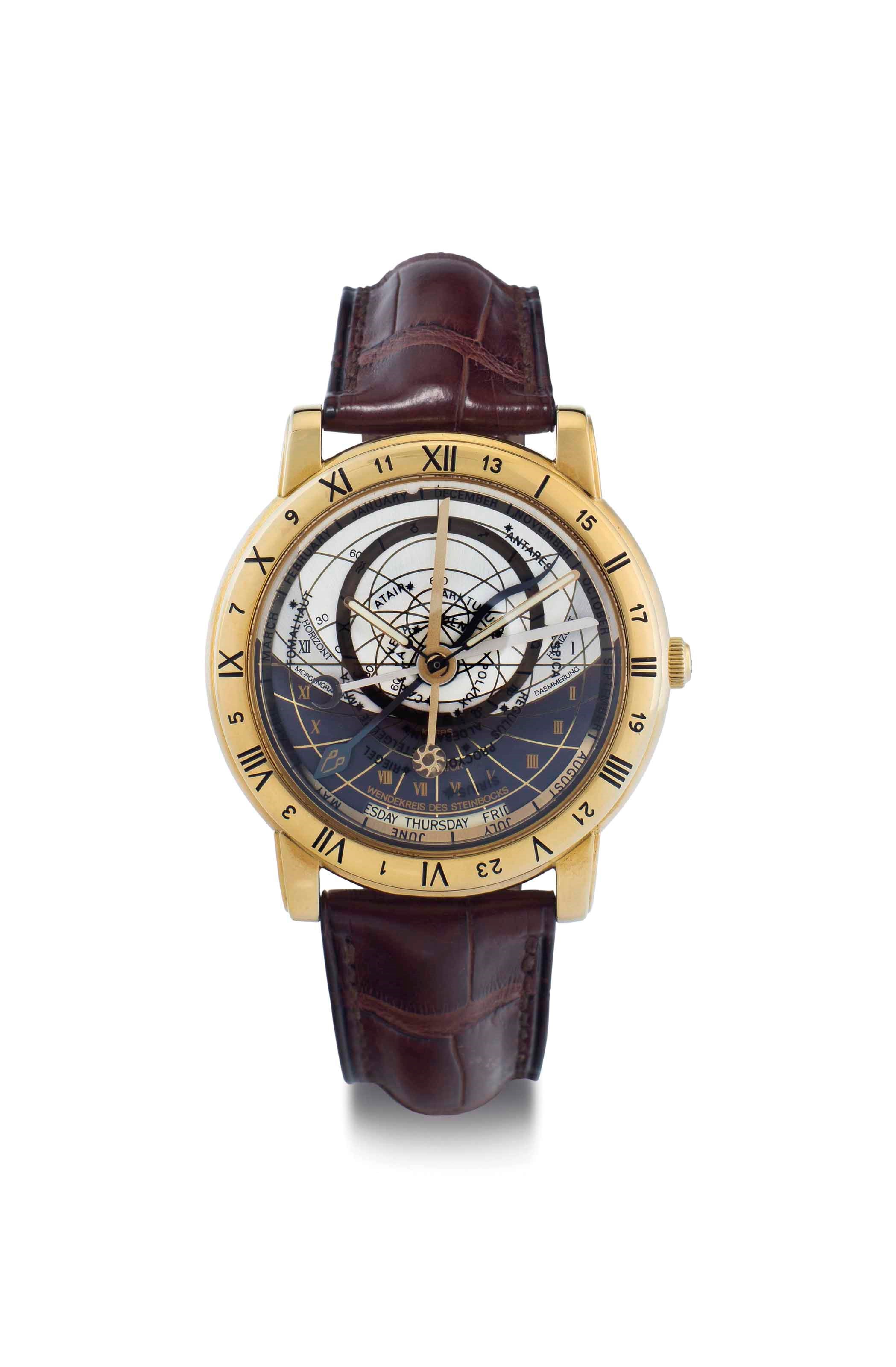 Ulysse Nardin. A Fine Limited Edition 18k Gold Automatic Perpetual Calendar Astronomical Wristwatch
