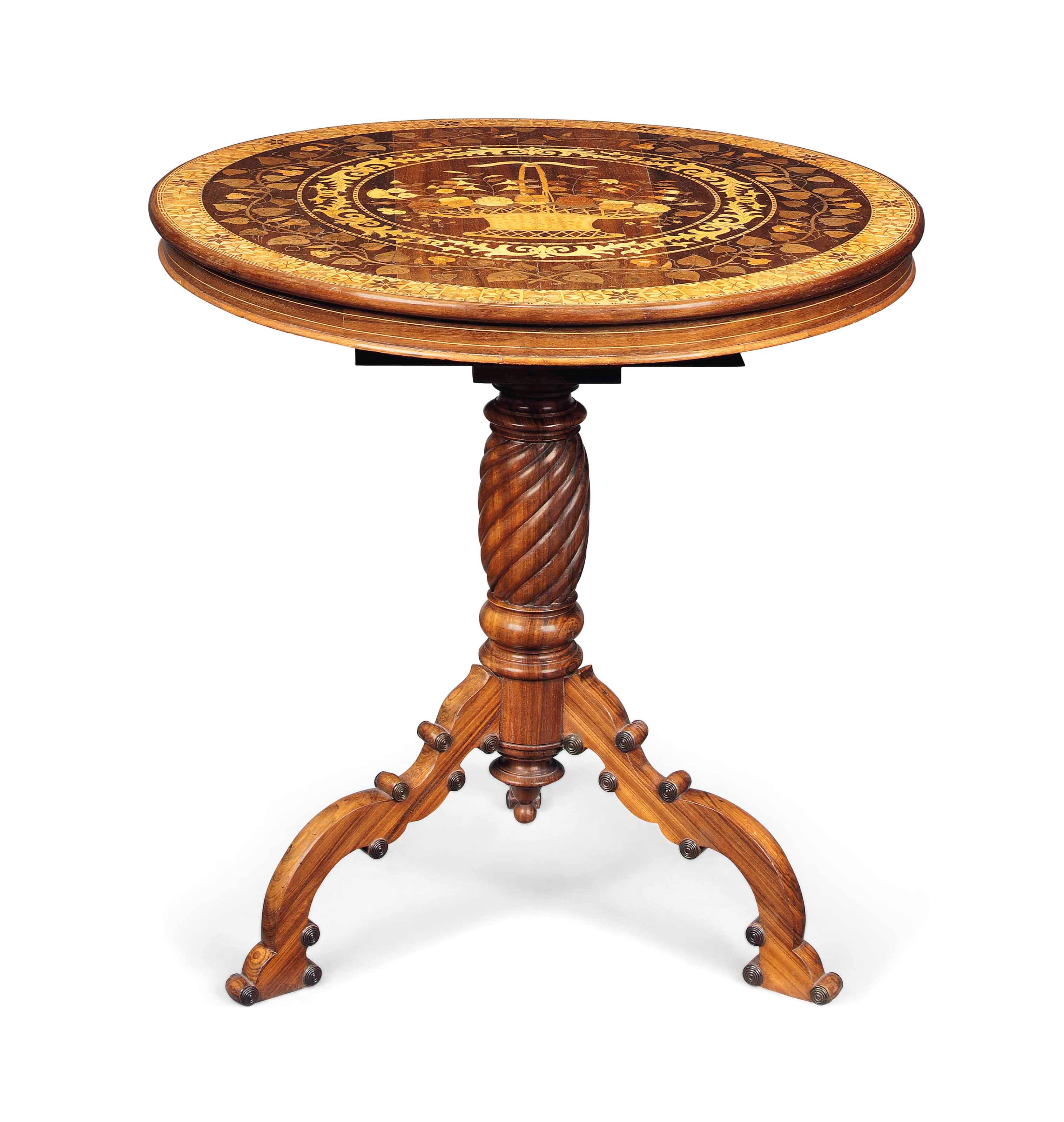A PORTUGUESE KINGWOOD, GONCALO ALVES AND MARQUETRY CENTRE TABLE