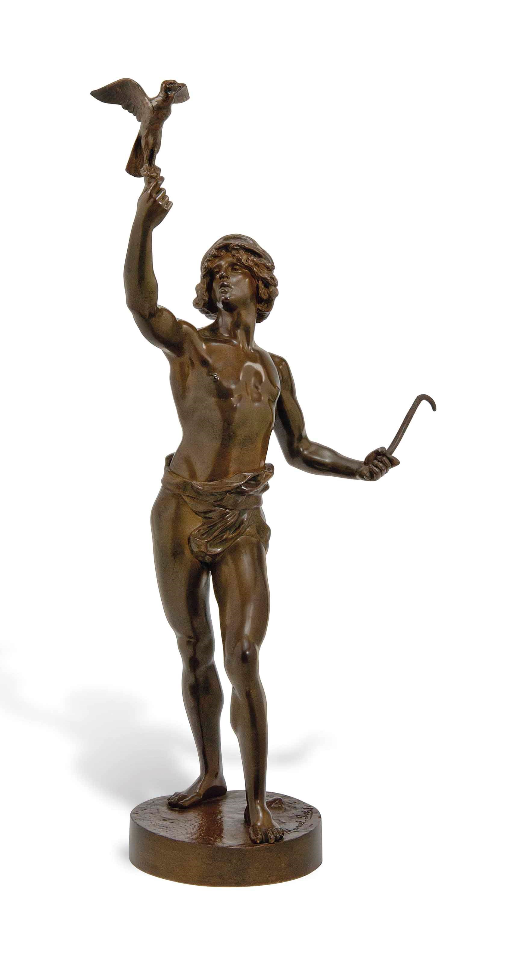 A FRENCH BRONZE MODEL OF A FALCONER