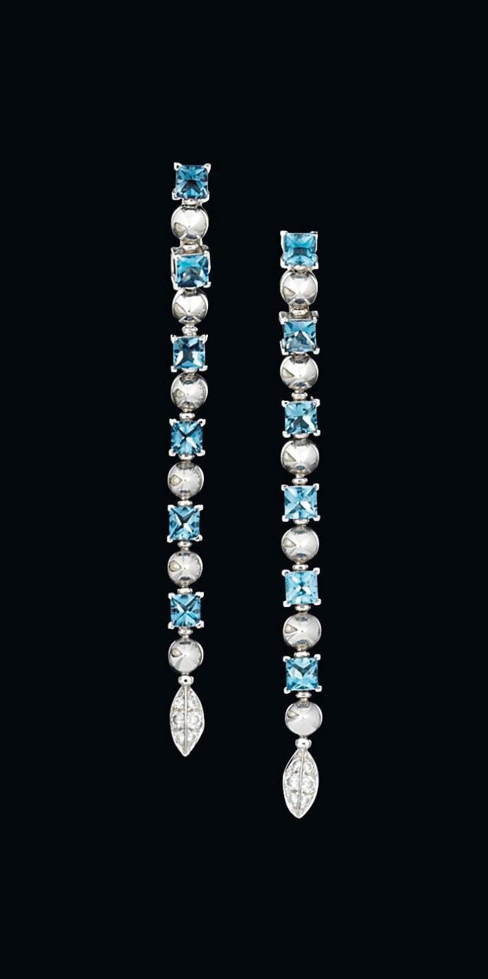 A pair of blue topaz and diamond 'Lucea' earrings, by Bulgari