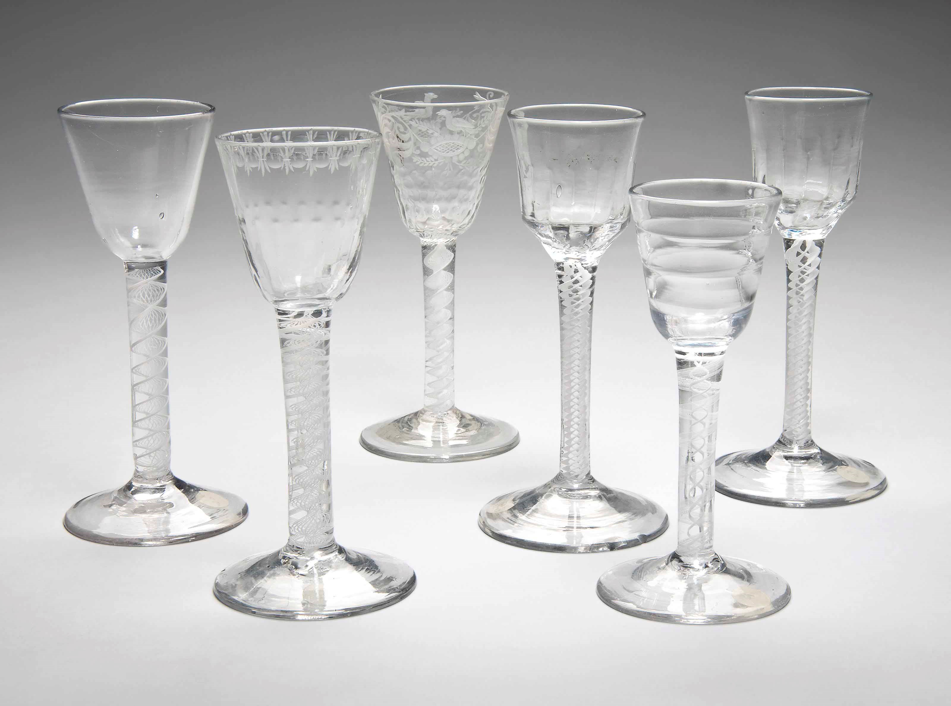SIX OPAQUE-TWIST WINE GLASSES