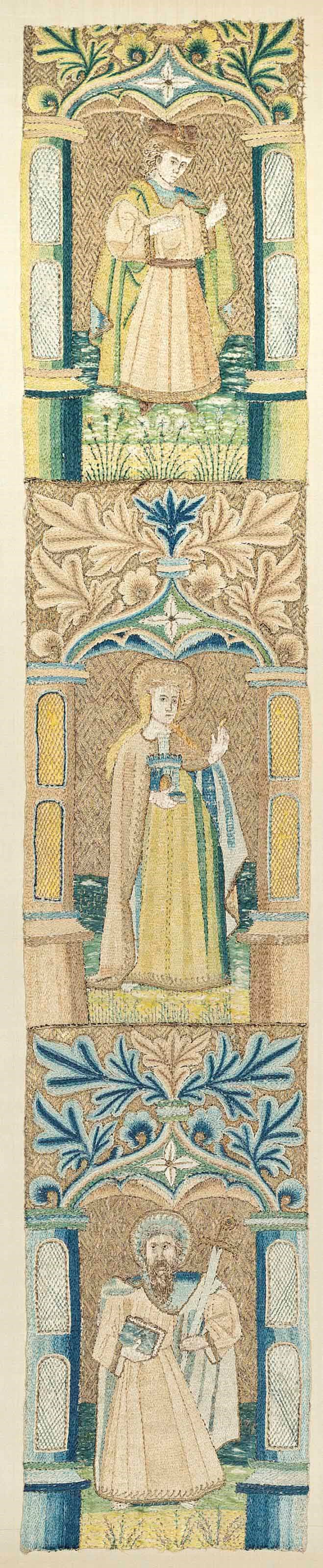 A GERMAN SILK EMBROIDERED ORPHREY FRAGMENT