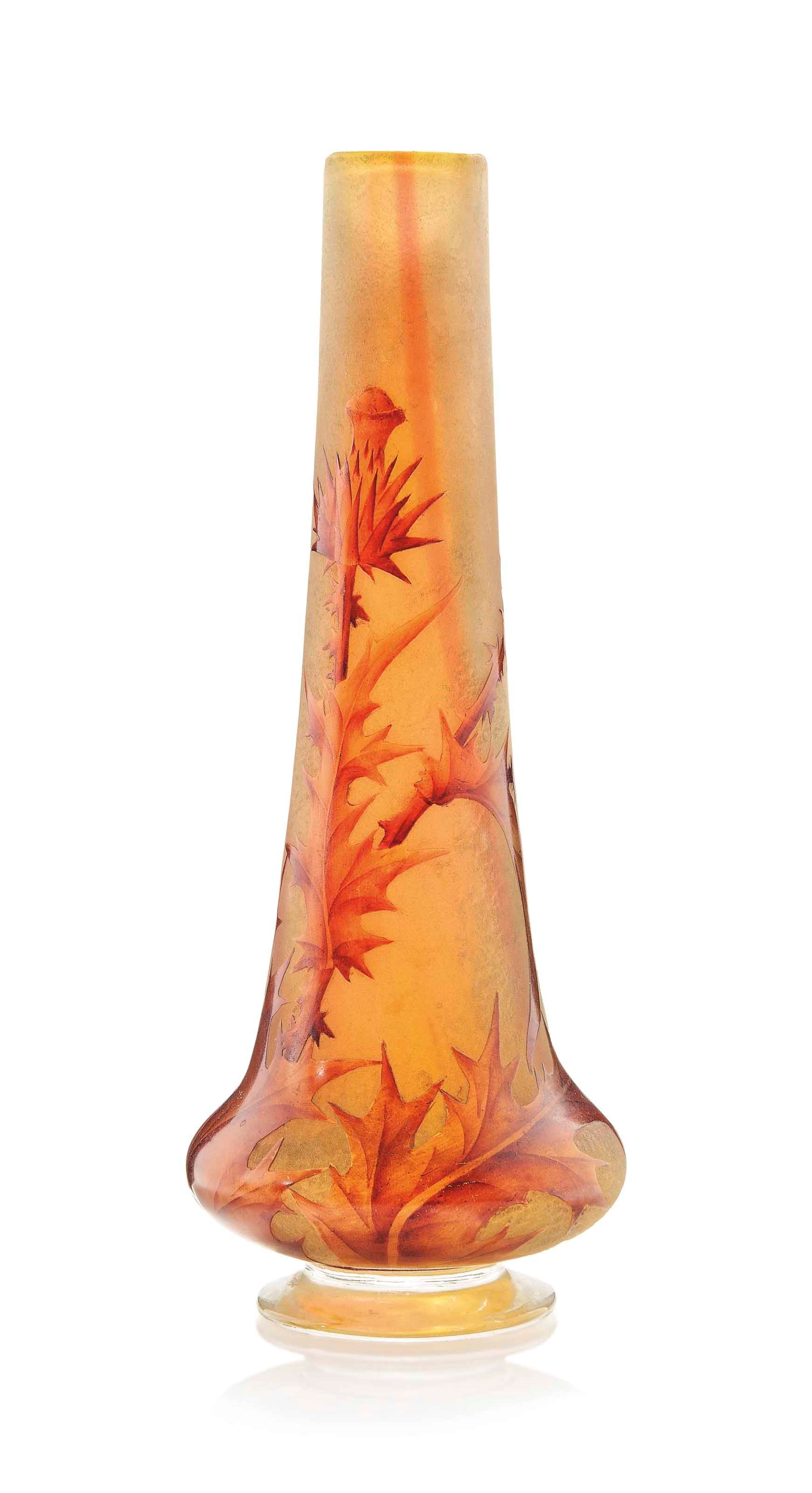 A DAUM ENAMELLED GLASS 'CHARDONS' VASE