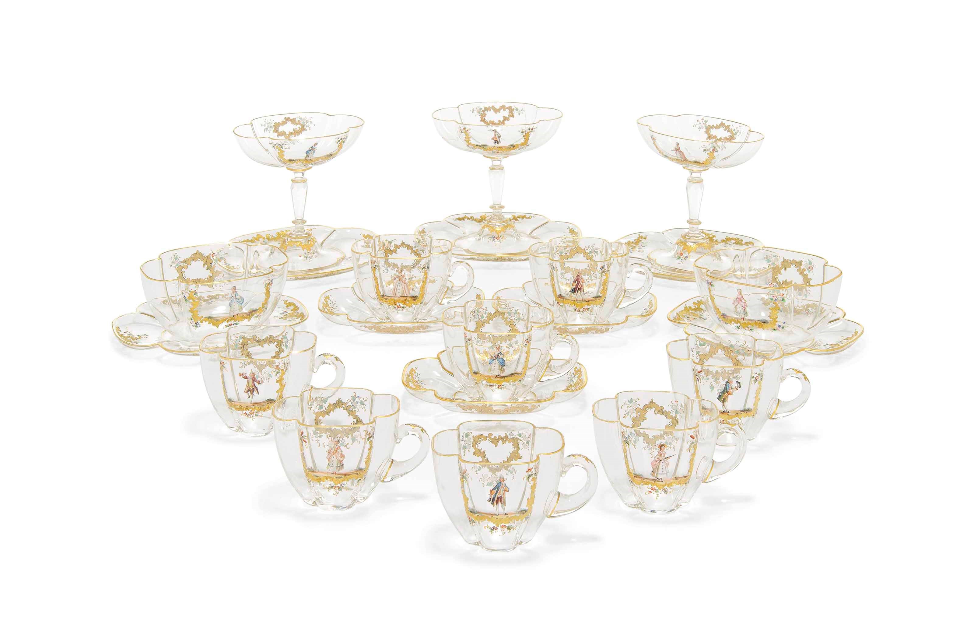 AN AUSTRIAN ENAMELLED GLASS PART TABLE-SERVICE
