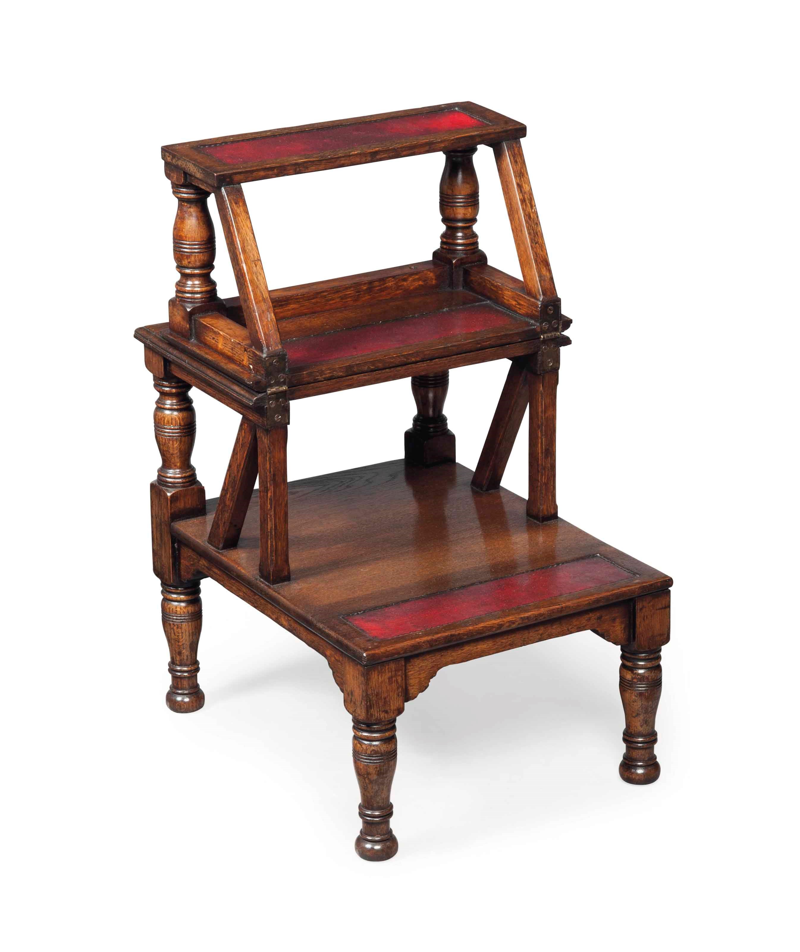 A SET OF LATE VICTORIAN OAK METAMORPHIC LIBRARY STEPS