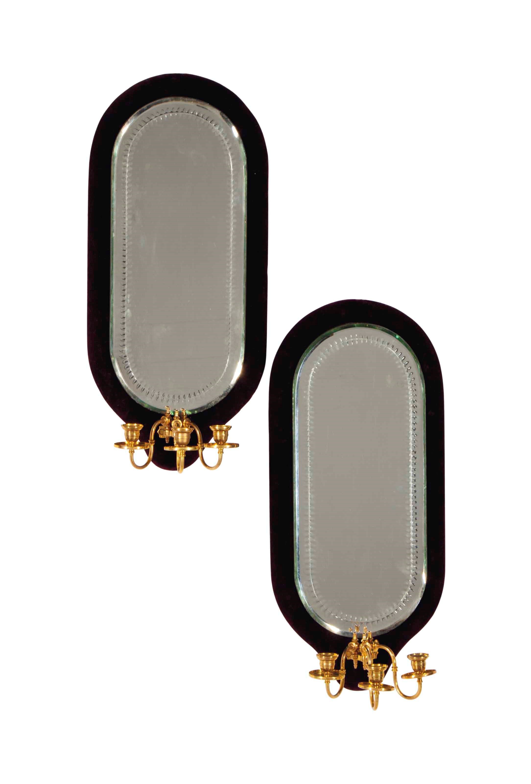 A PAIR OF VICTORIAN CUT AND BEVELED GLASS THREE-LIGHT WALL LIGHTS,