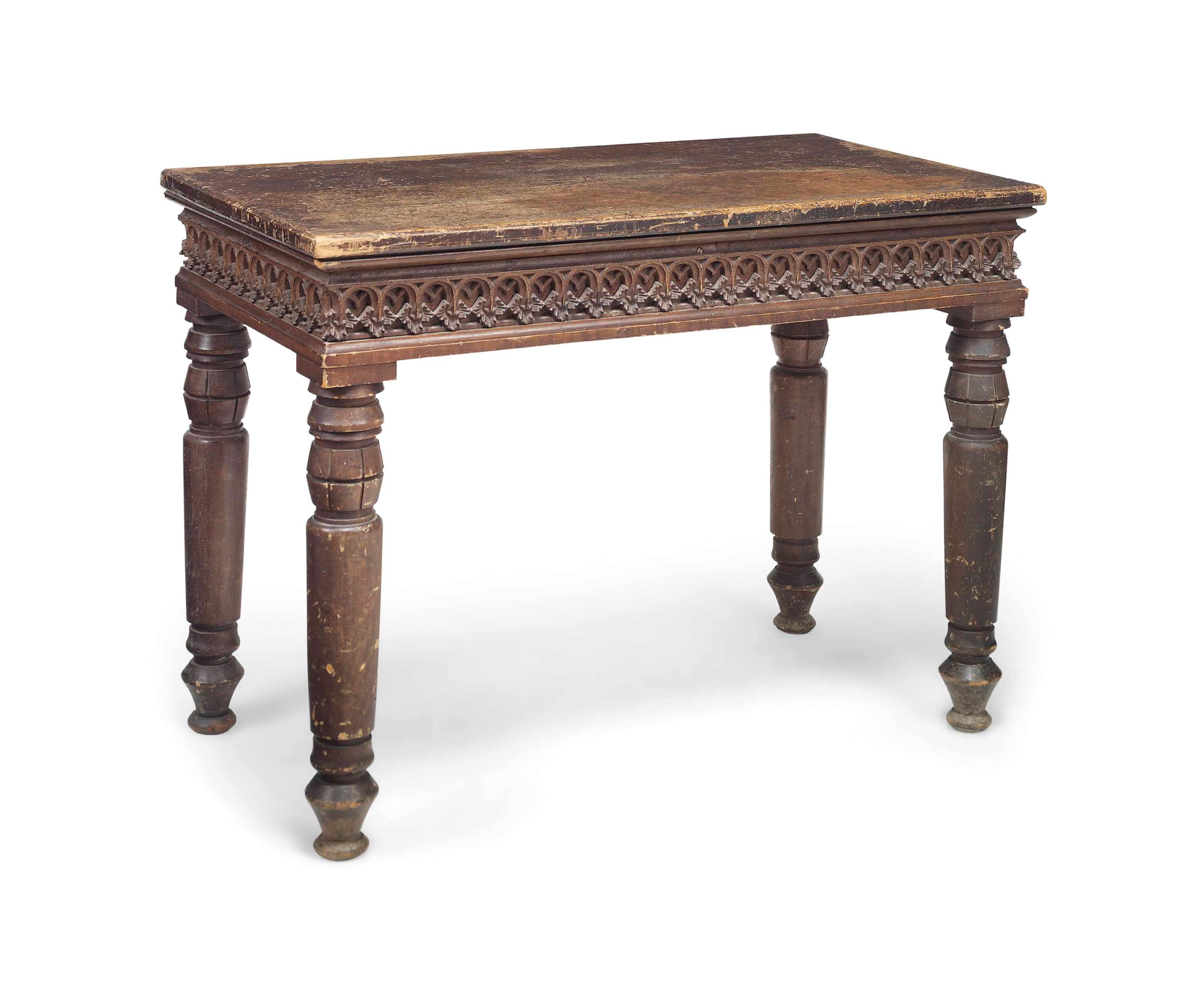 AN EARLY VICTORIAN CAST-IRON-MOUNTED GRAINED OAK SIDE TABLE