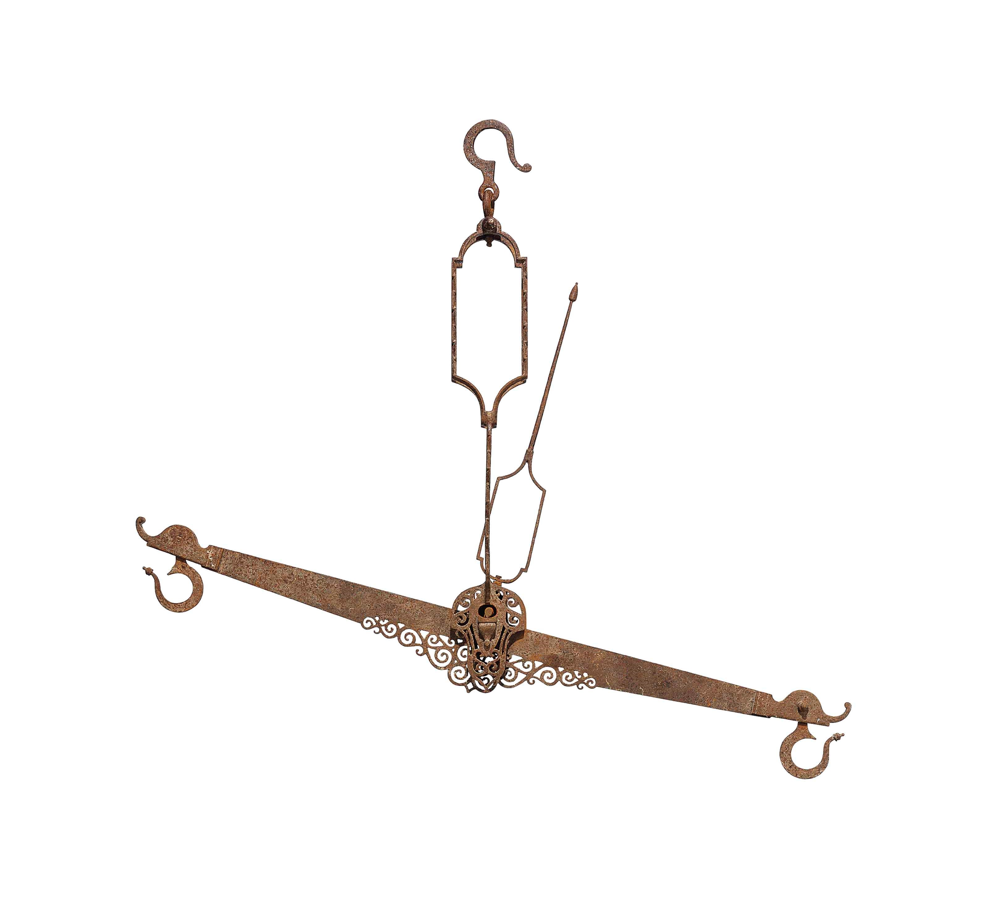 AN IBERIAN WROUGHT-IRON HANGING BEAM SCALE