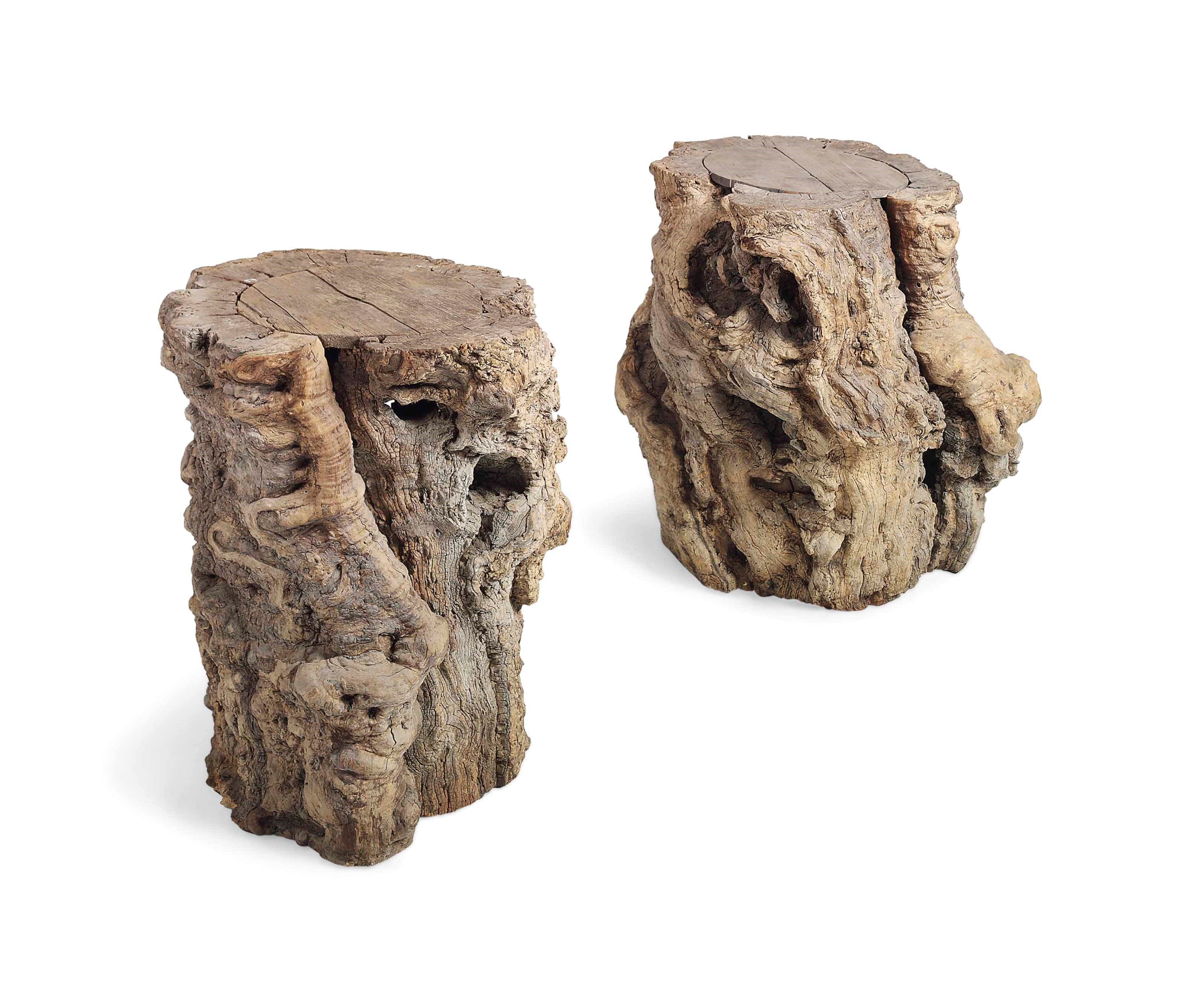 TWO ROOTWOOD SIDE TABLES