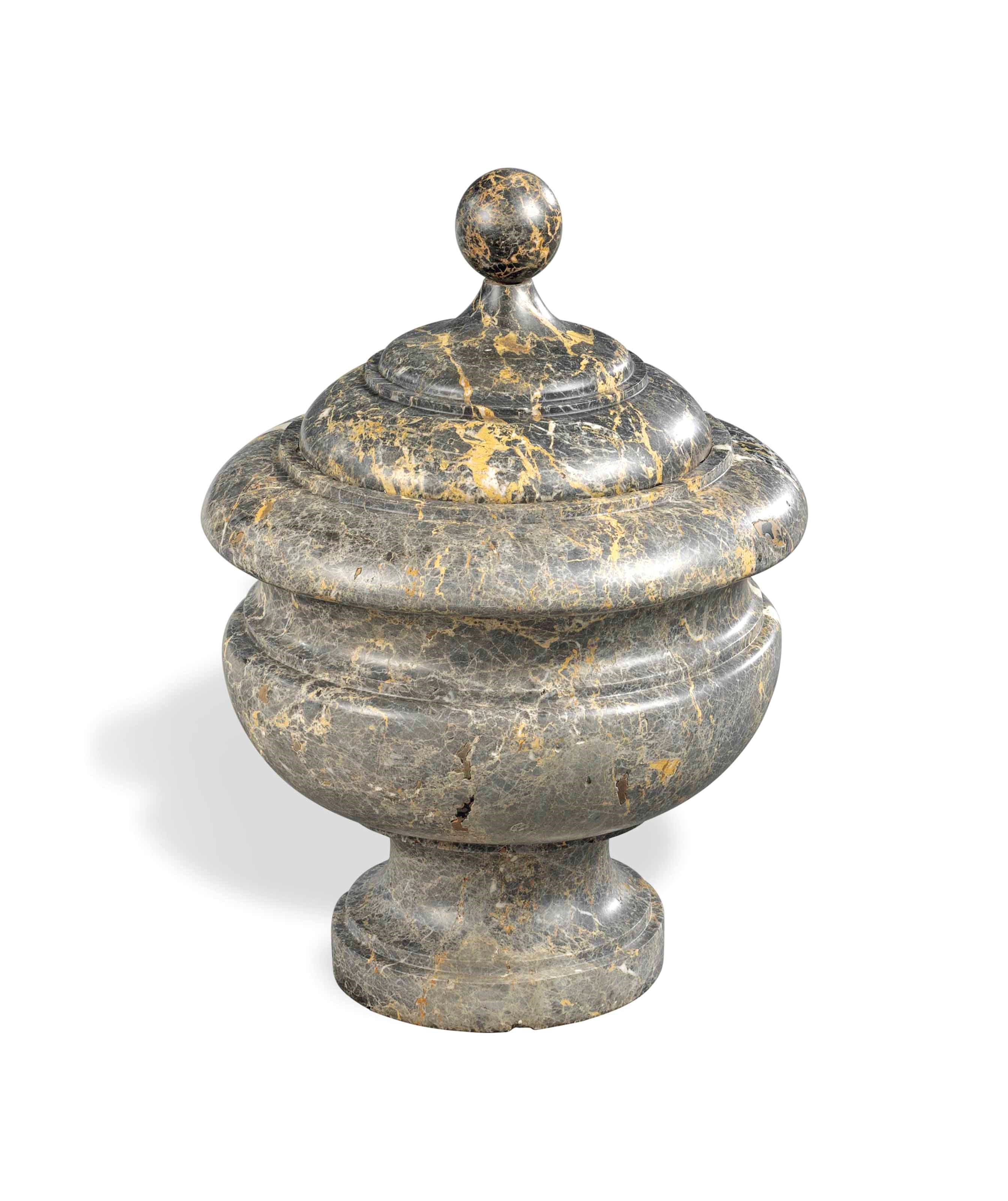 AN ITALIAN GREY MARBLE VASE AND COVER