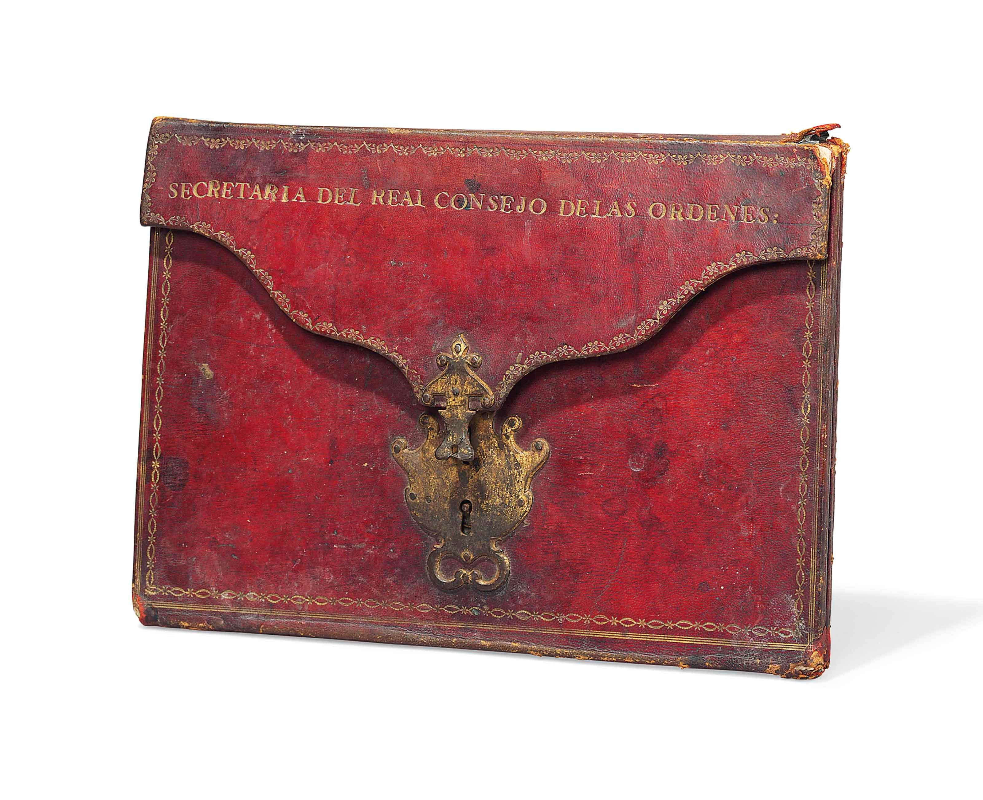 A SPANISH GILT-TOOLED LEATHER PORTFOLIO