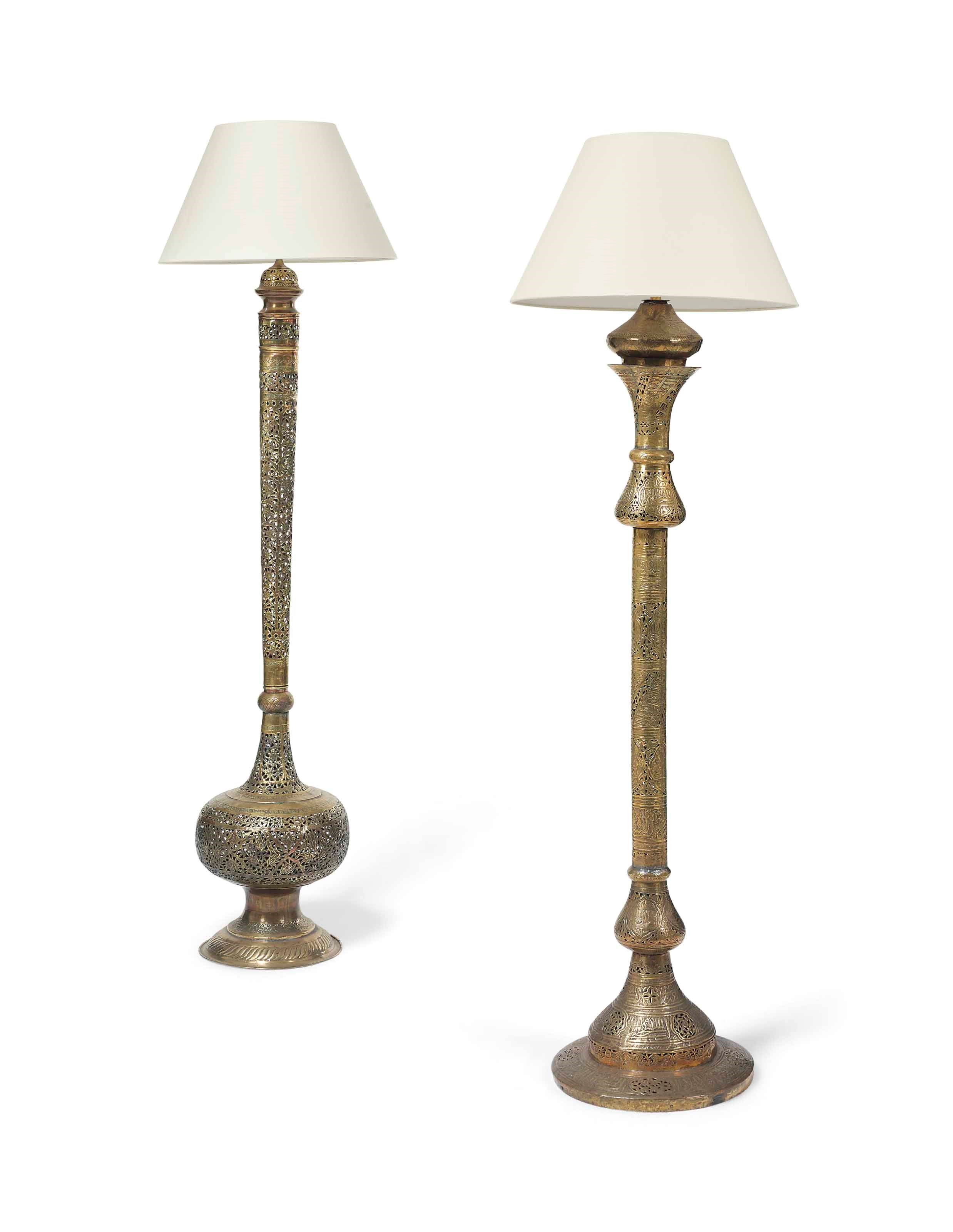 TWO CAIROWARE PIERCED BRASS STANDARD LAMPS