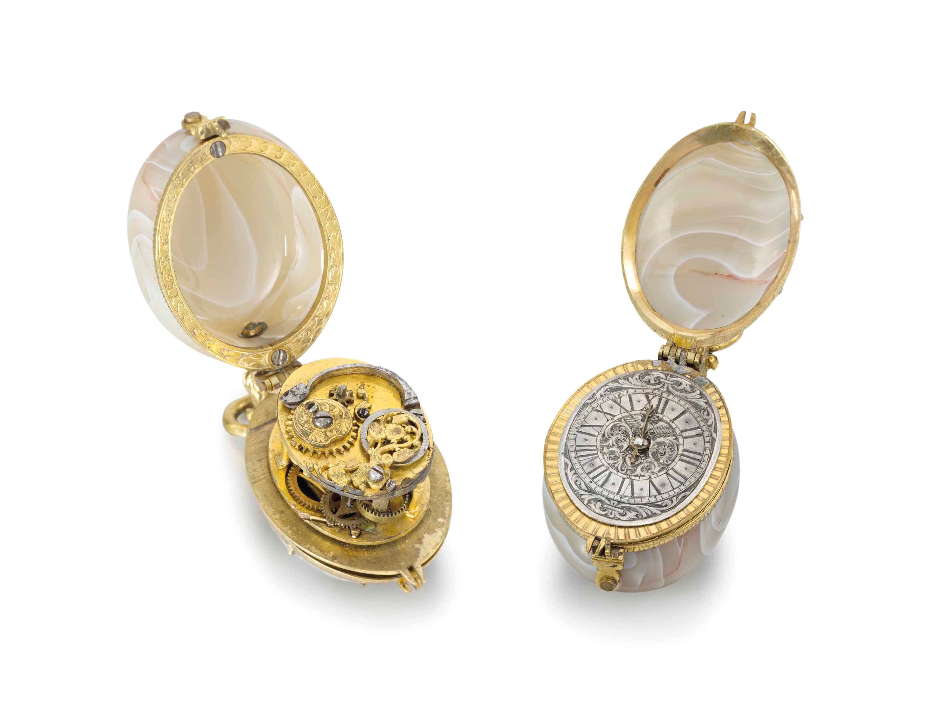 German. A highly unusual agate and gilt-metal verge watch with stackfreed