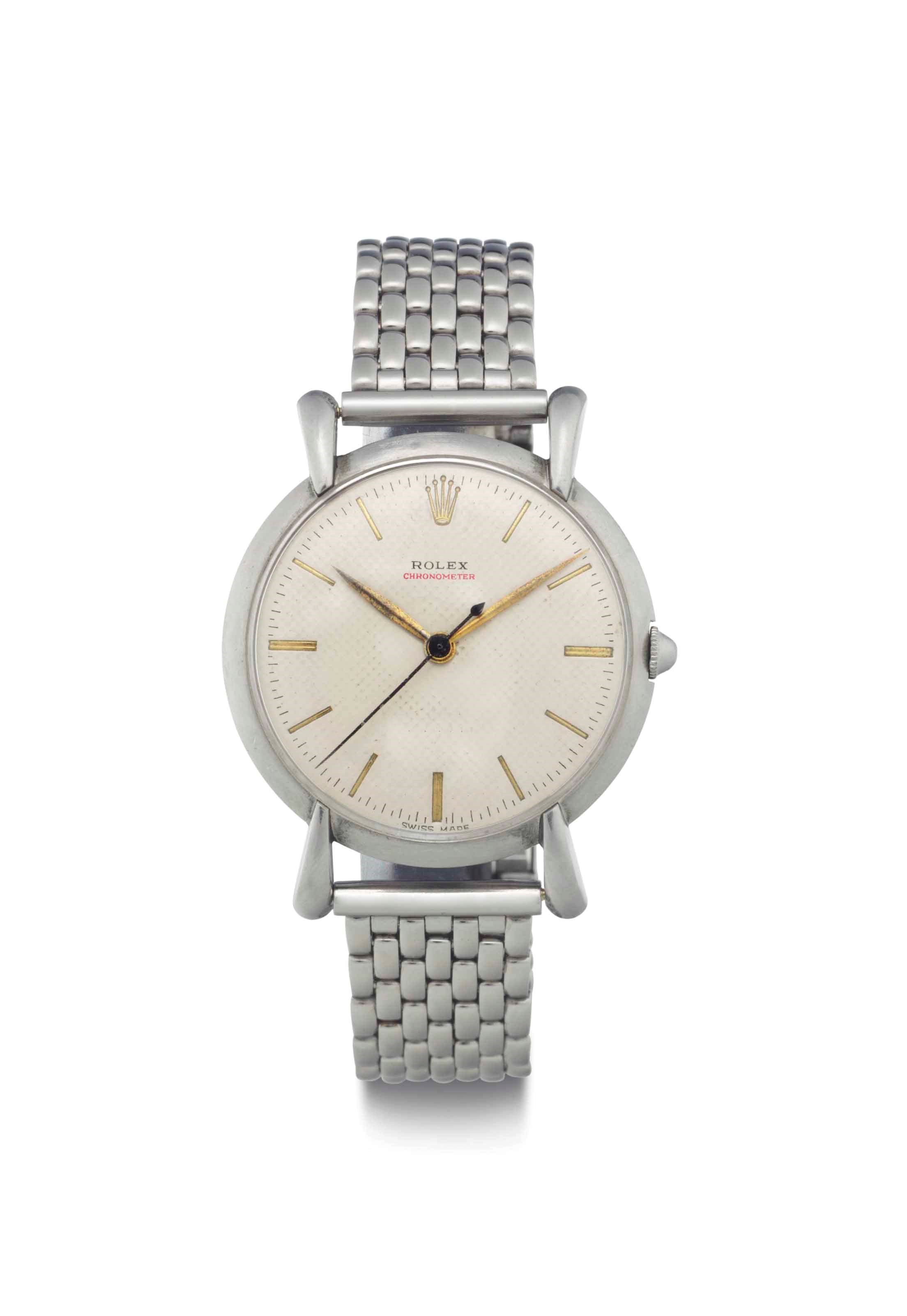 Rolex. A Fine Stainless Steel Wristwatch with Center Seconds and Honeycomb Dial