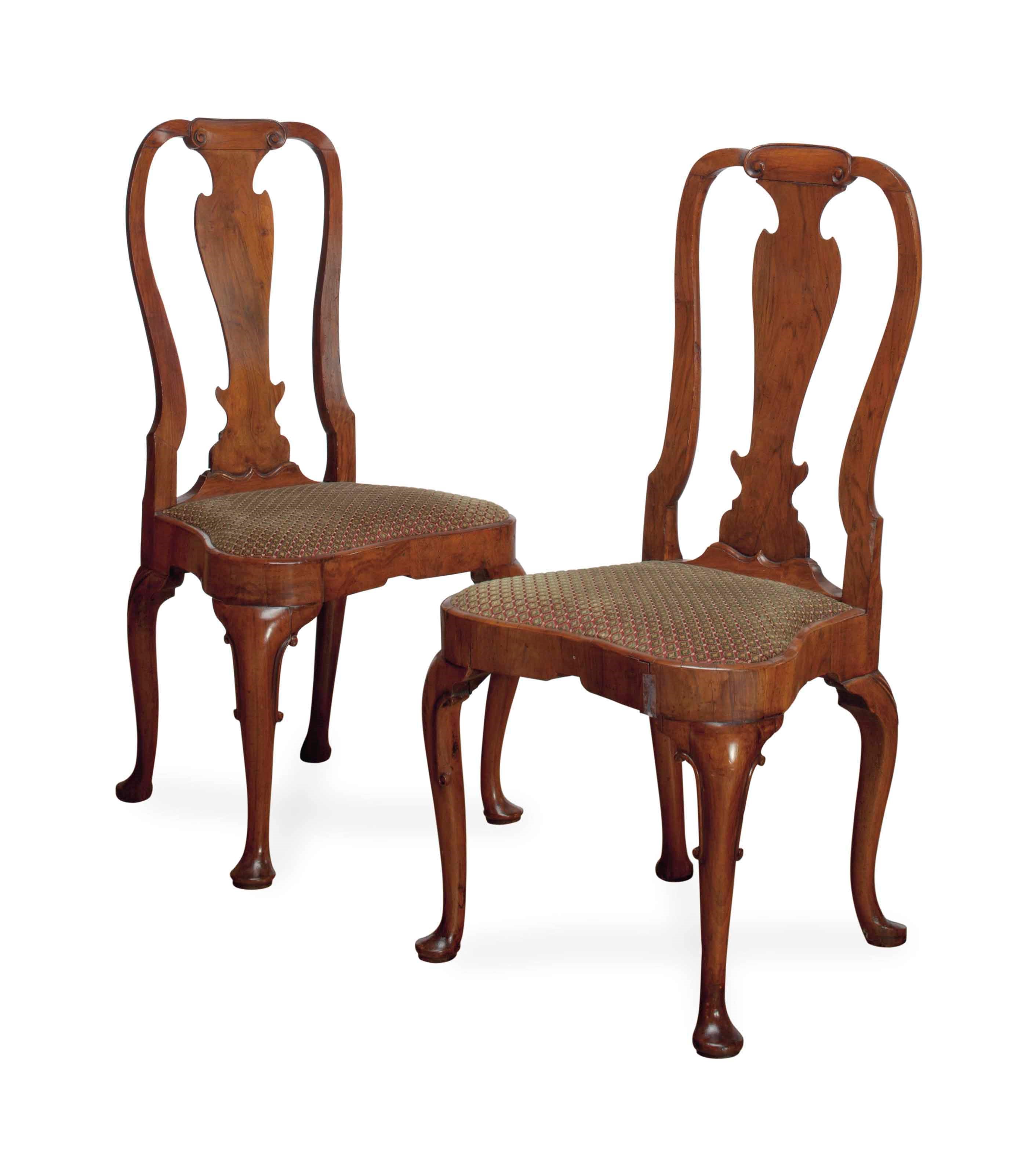 A PAIR OF NORTH EUROPEAN WALNUT AND FRUITWOOD SIDE CHAIRS,