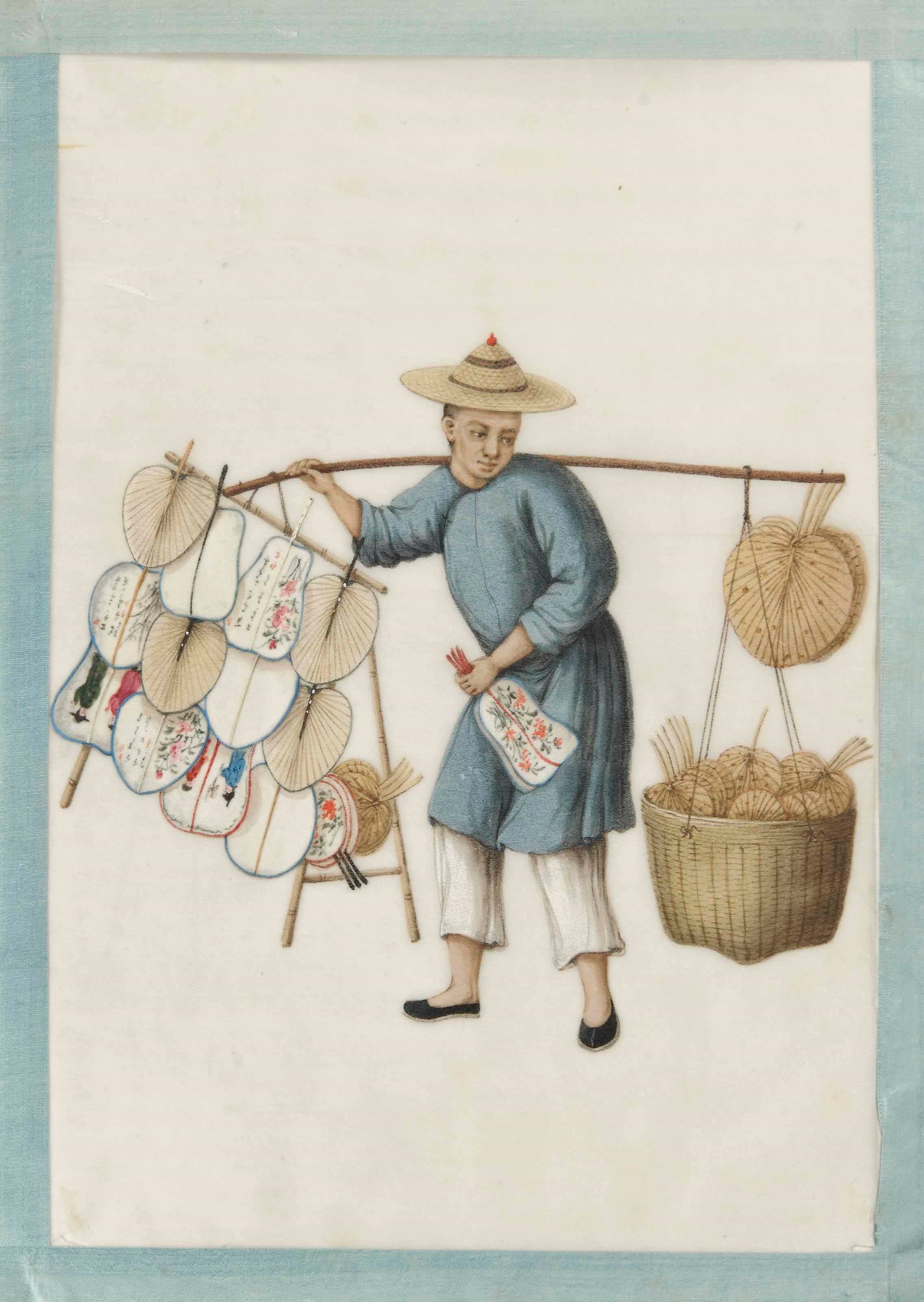 A CHINESE ALBUM OF TWELVE RICE PAPER PAINTINGS