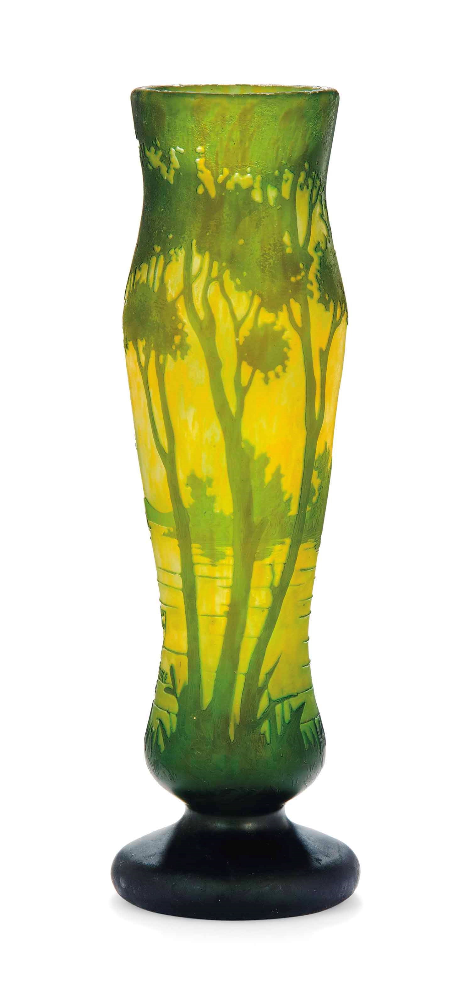 A DAUM CAMEO GLASS LANDSCAPE VASE