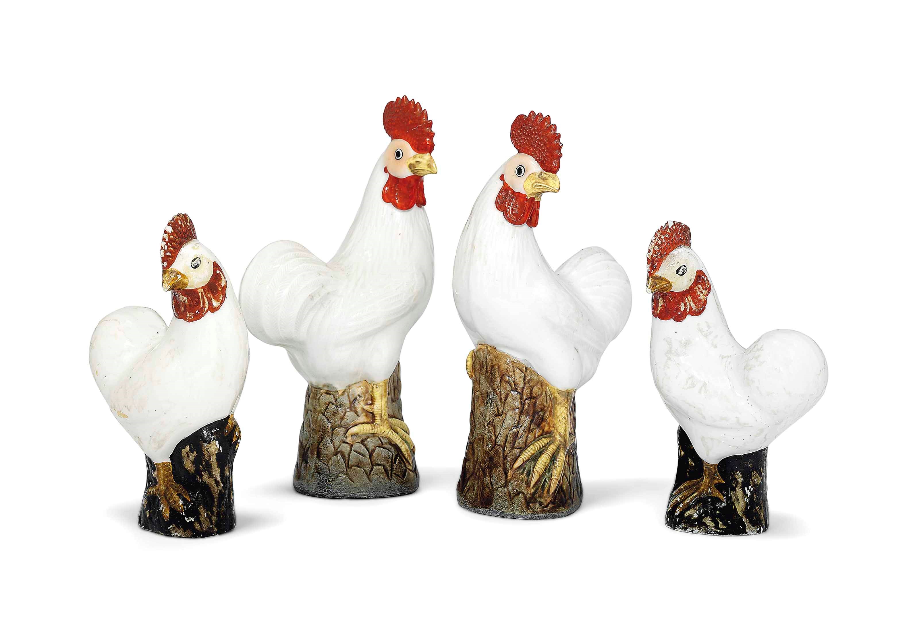 TWO PAIRS OF CHINESE COCKERELS