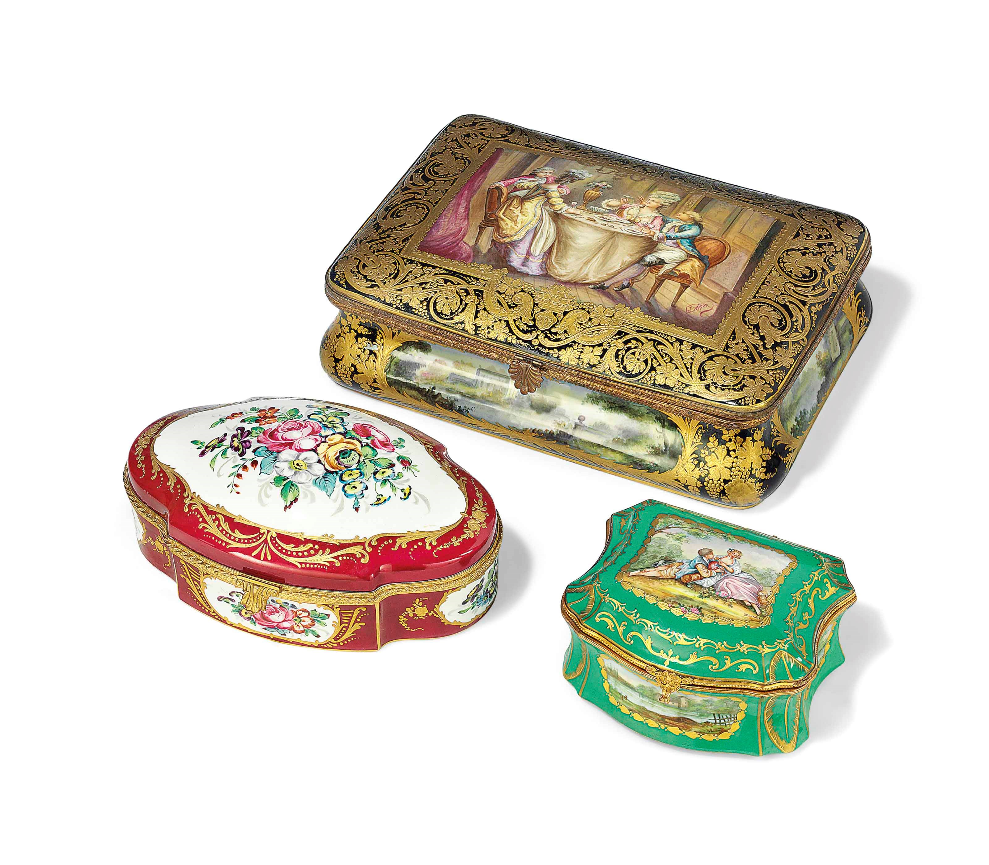 A SEVRES-STYLE COBALT-BLUE GROUND GILT-METAL MOUNTED PORCELAIN CASKET