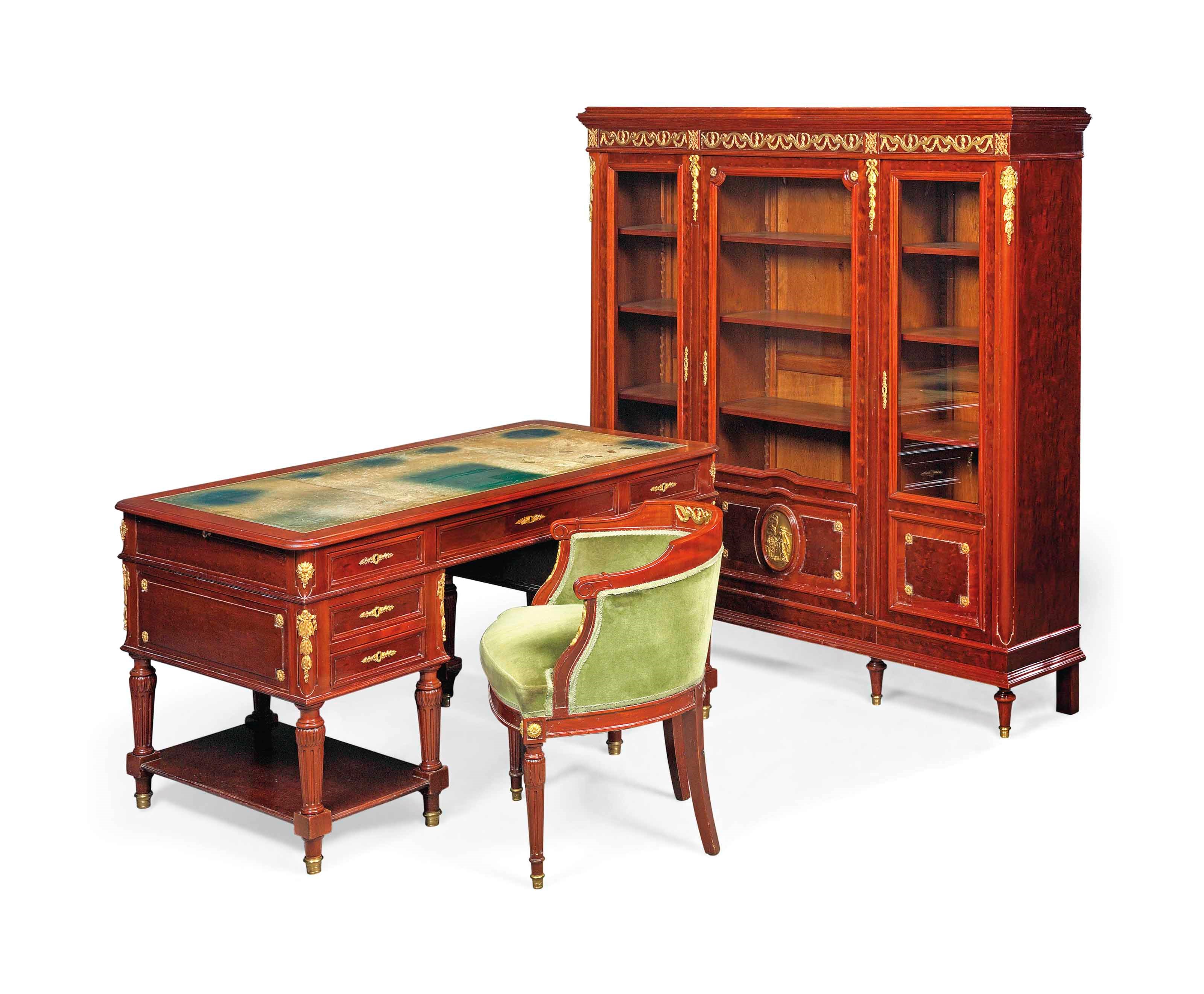 A FRENCH ORMOLU-MOUNTED ACAJOU MOUCHETTE WRITING DESK