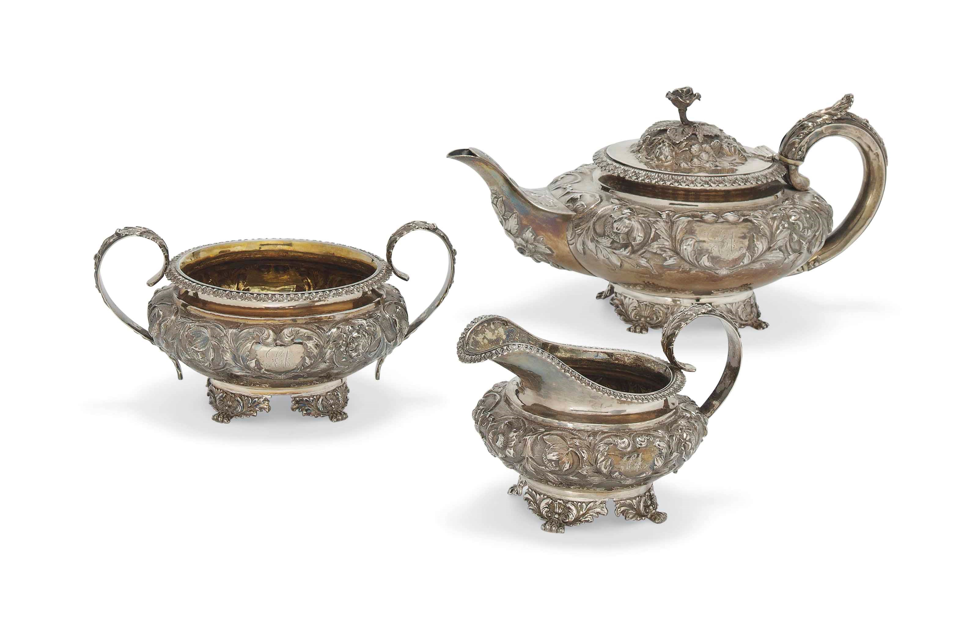 A GEORGE IV THREE-PIECE SILVER TEA SET