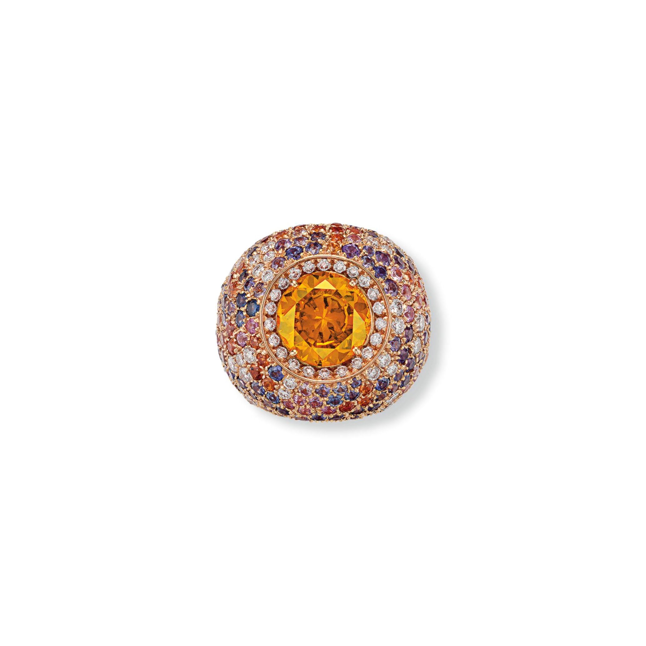 A GARNET, DIAMOND AND MULTI-GEM RING