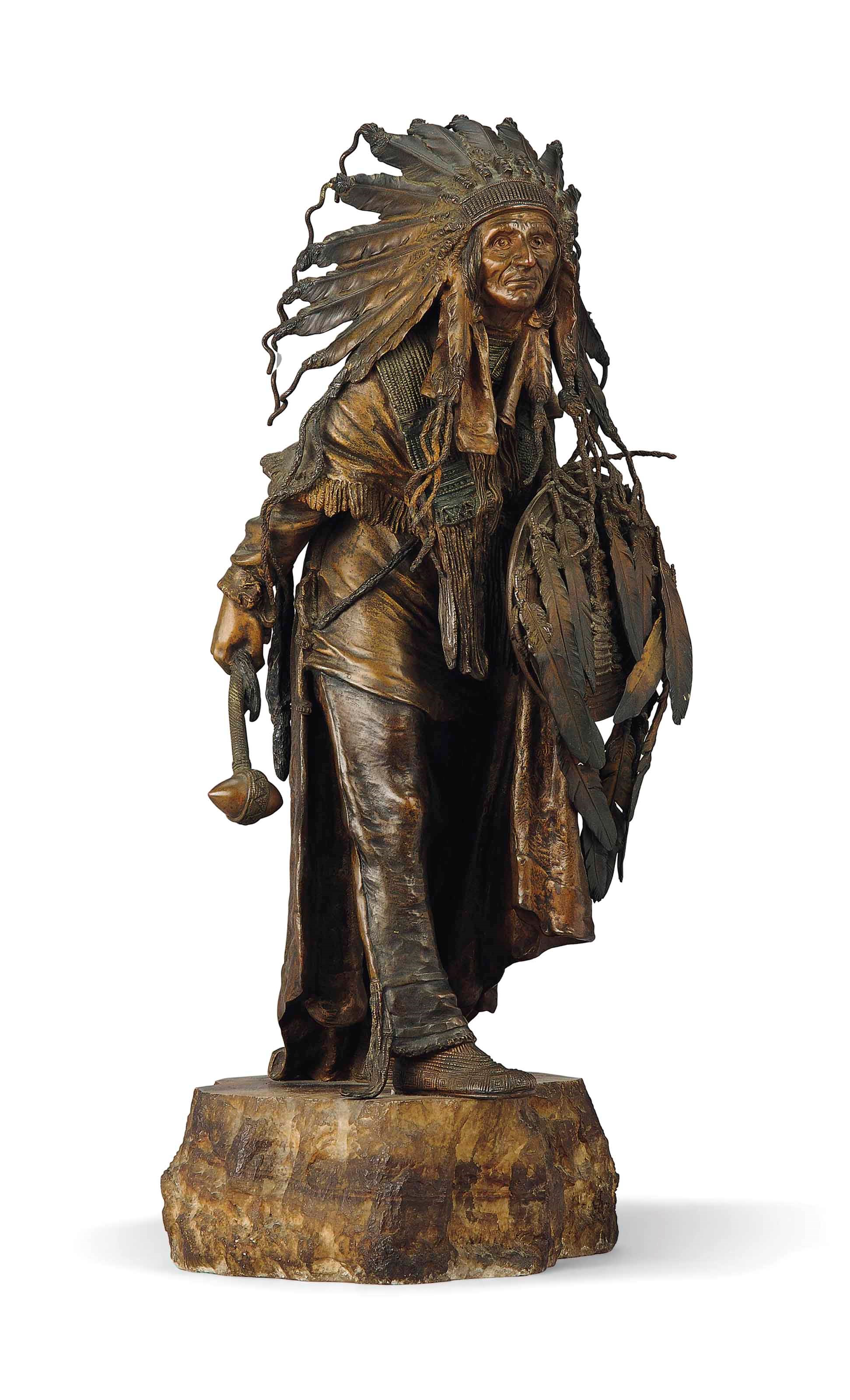 AN AUSTRIAN COLD-PAINTED BRONZE MODEL OF A NATIVE AMERICAN CHIEF ENTITLED 'AMERIKA'