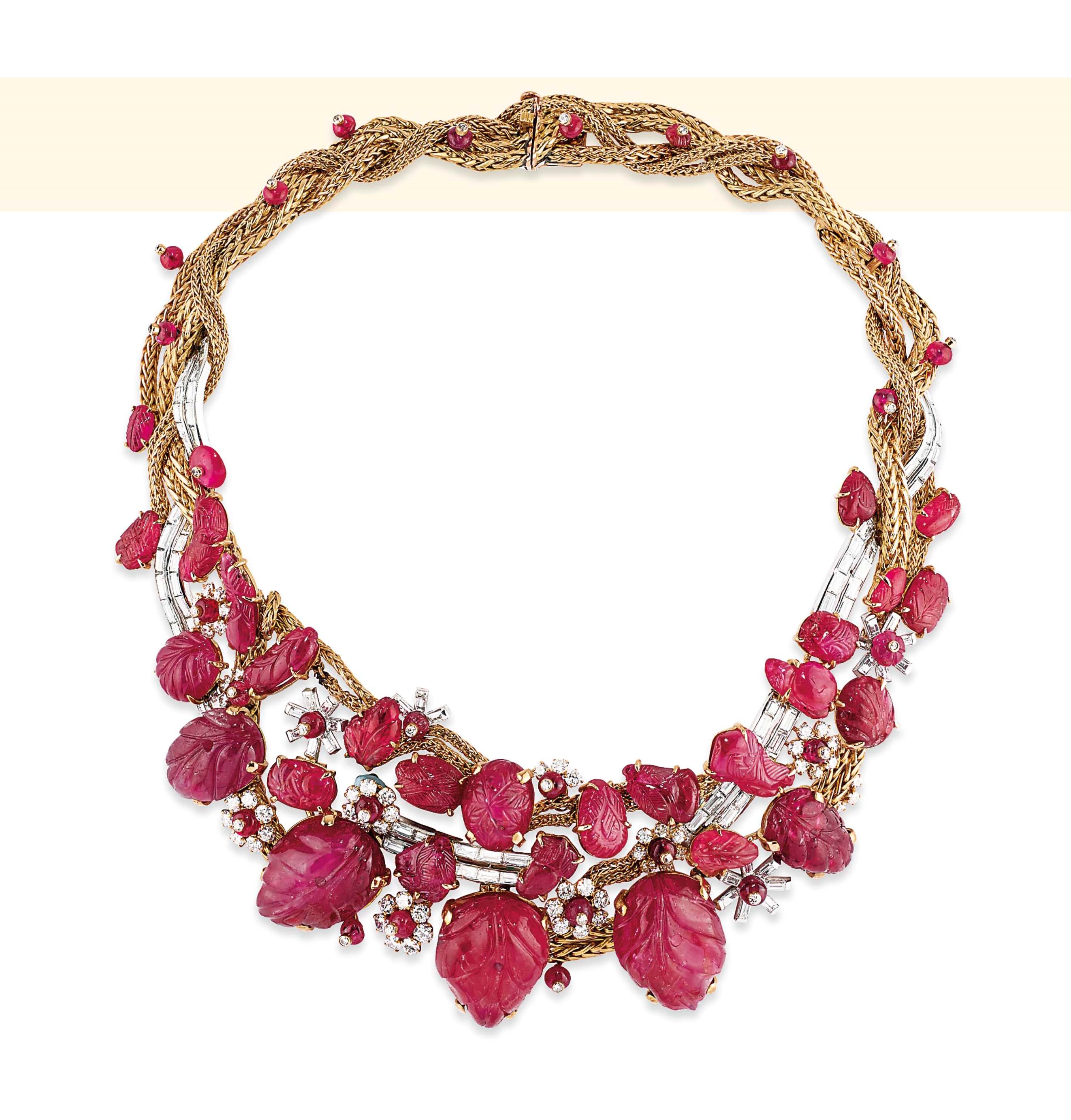 A RETRO RUBY AND DIAMOND NECKLACE, BY MARCHAK