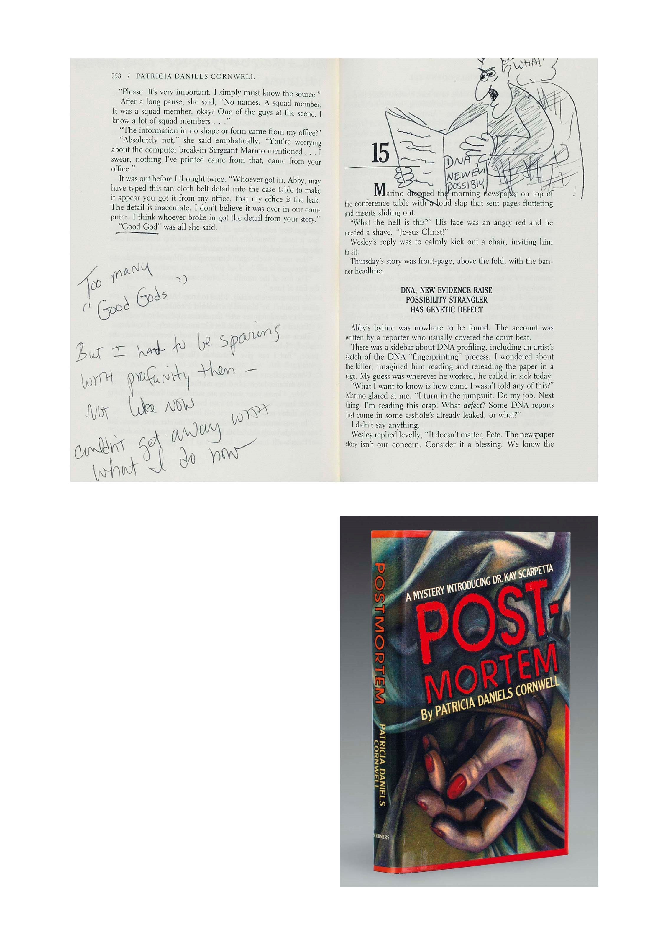 CORNWELL, Patricia (b. 1956). Postmortem. New York: Charles Scribner’s Sons, 1990. 8°. Original cloth-backed boards; dust jacket.