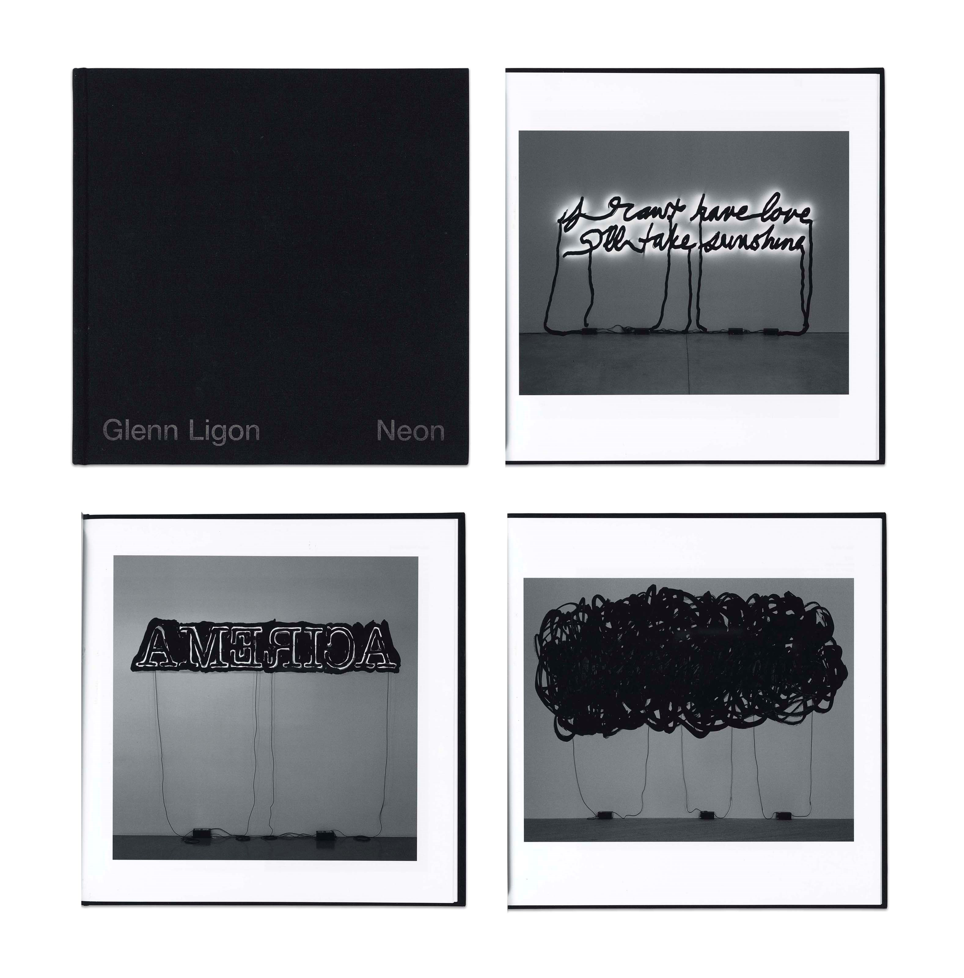 Ligon, Glenn (b. 1960). Neon. New York: Lurhing Augustine, Published in 2012 and Executed in 2014. 11 3/8 x 11 3/8 x 1/2 in. ink on printed book. signed and dated “Glenn Ligon 2014” (on the flyleaf). Extensively drawn by the artist on 24 pages.