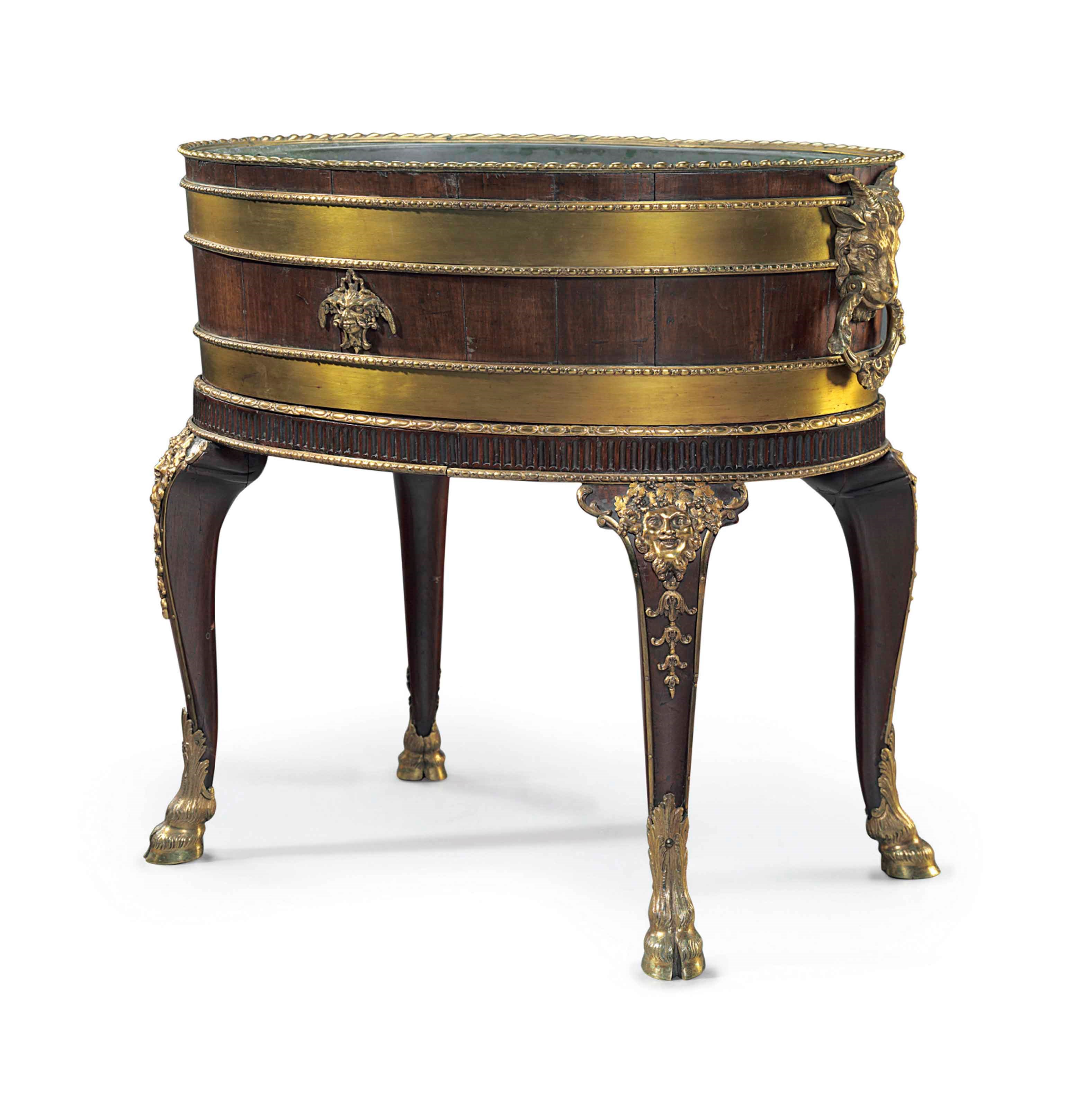A GEORGE III GILT-LACQUERED BRASS-MOUNTED MAHOGANY WINE COOLER