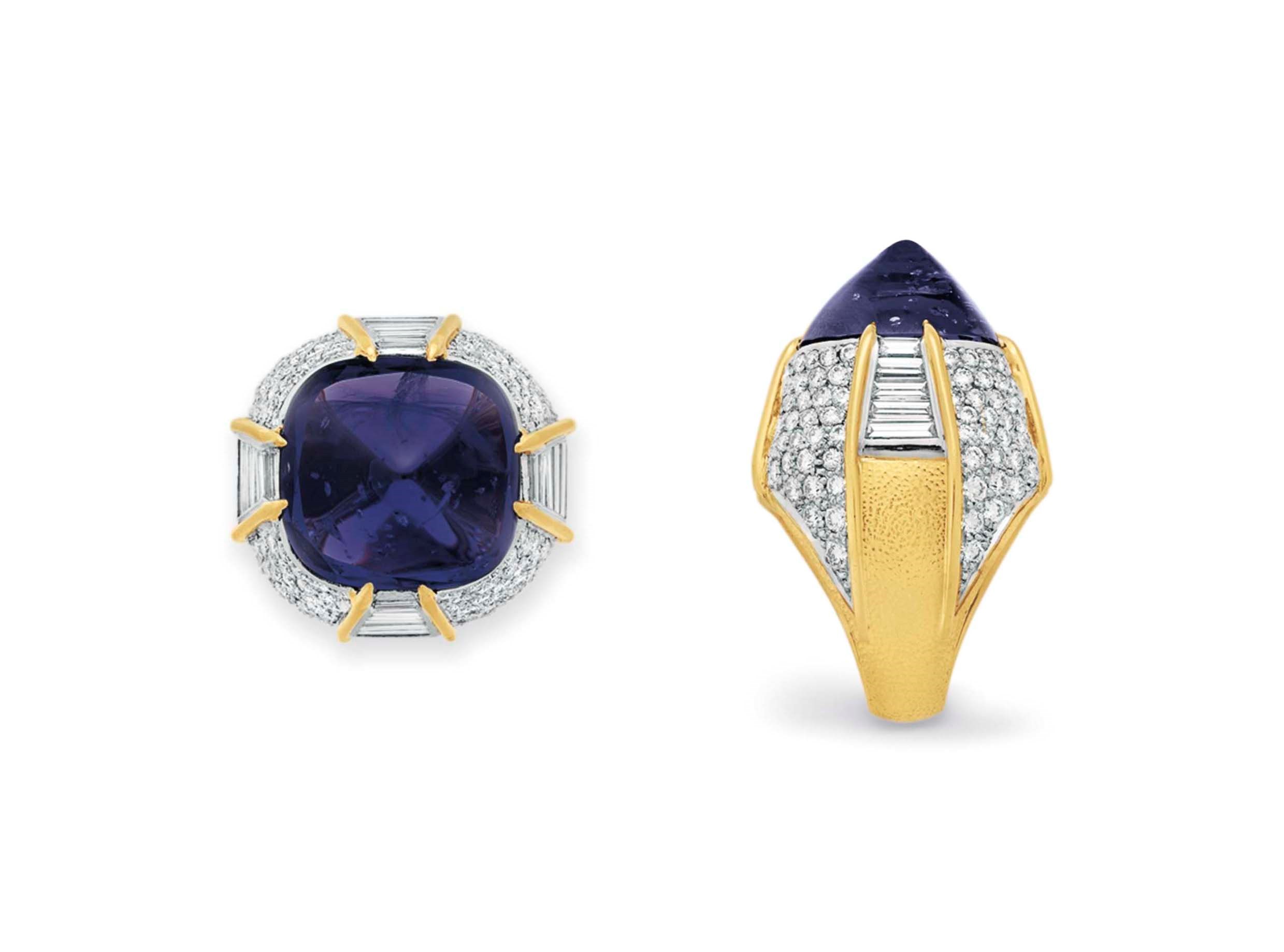 A PURPLE SAPPHIRE AND DIAMOND RING, BY DAVID WEBB